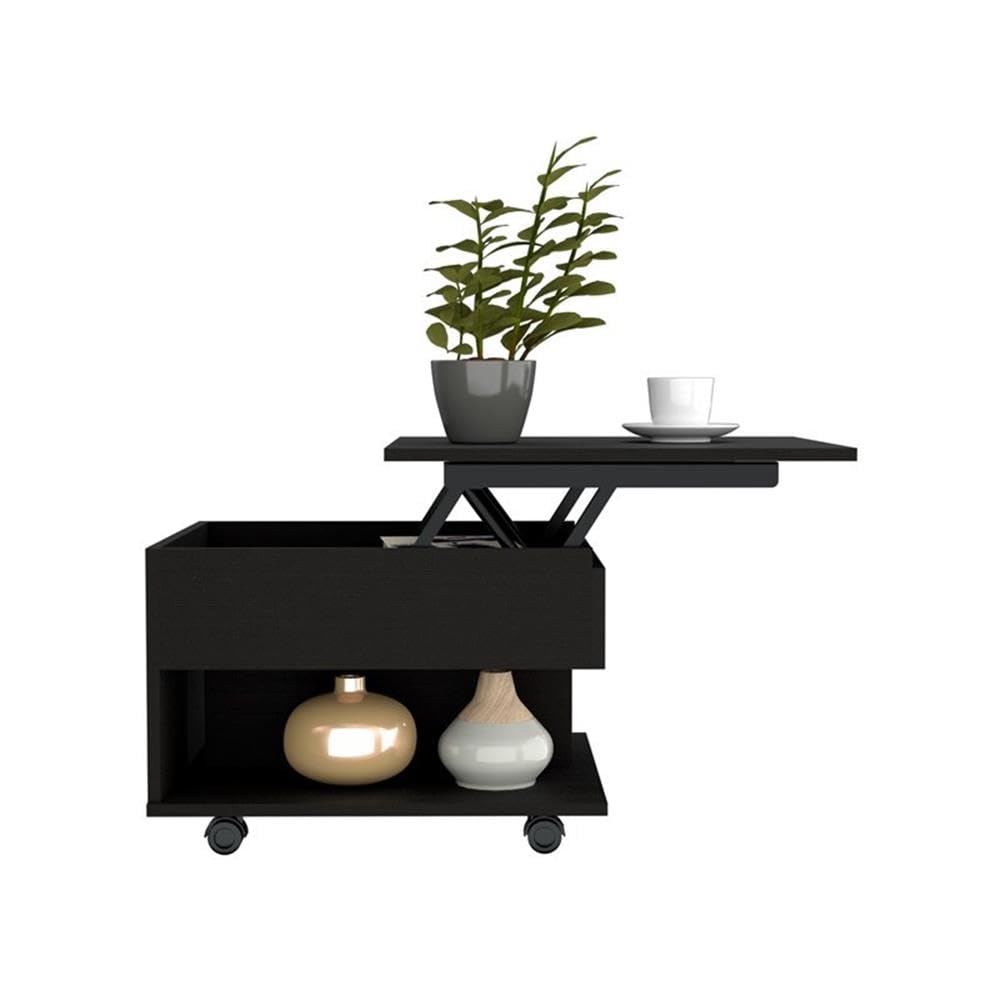 TUHOME Luanda Lift Top Coffee Table - Black Engineered Wood Lift-Top Coffee Table with Storage for Living Room, Office, or Small Spaces