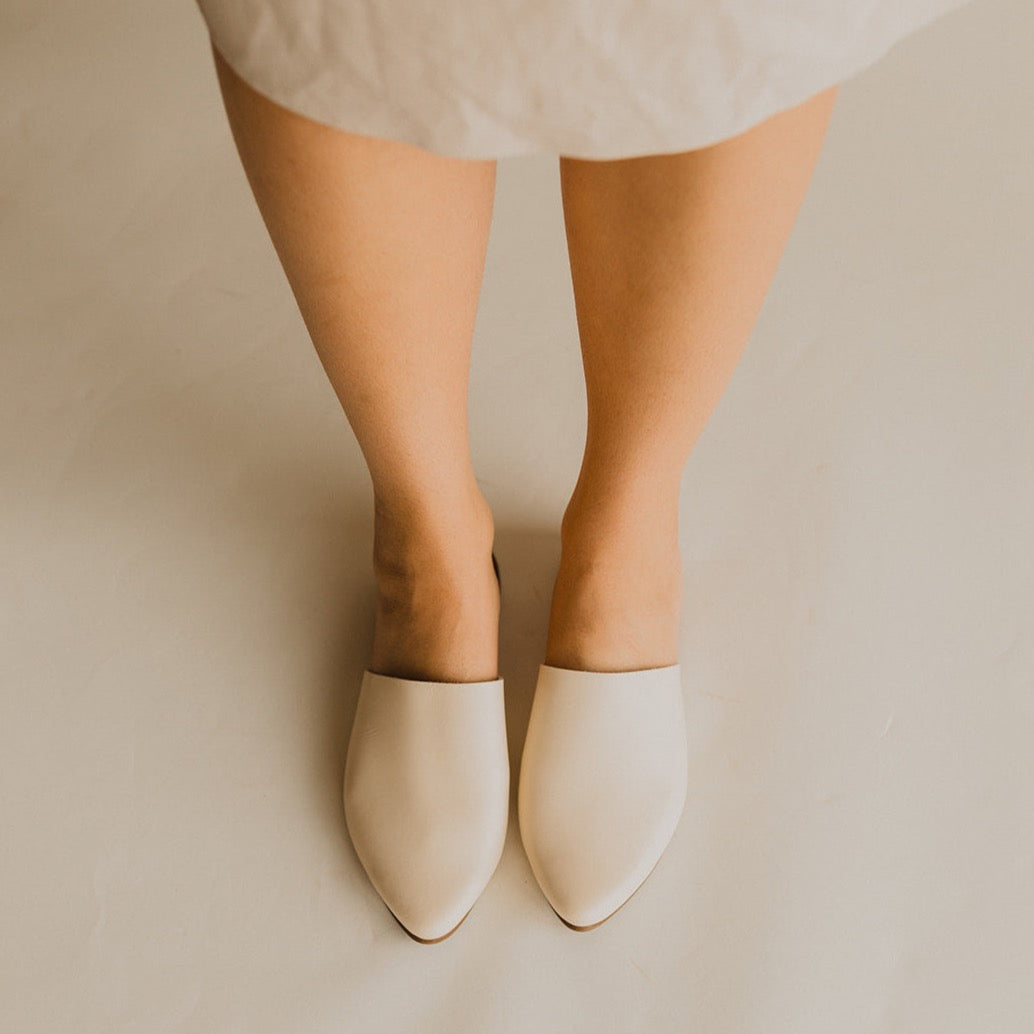 SECONDS Women's Autumn Cream Leather Mule Shoes - Comfortable Slip-On Loafers for Casual Wear, Office & Home Use