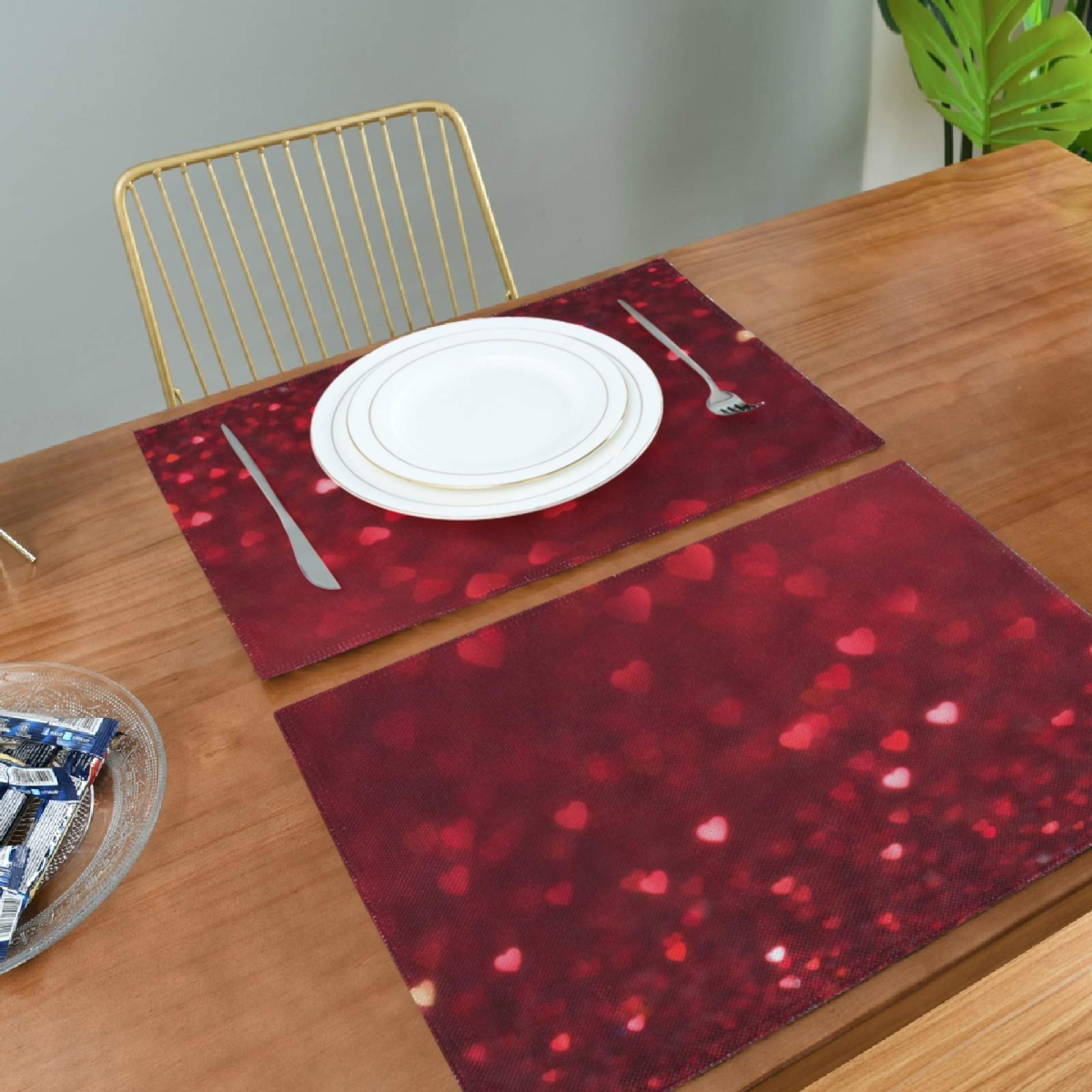 ALAZA Romantic Heart Red Valentine's Day Placemats Set of 4 - Non-Slip Vinyl Dining Table Mats 12x18 Inches for Kitchen & Home Decor - Perfect for Valentine's Dinners, Anniversary Celebrations & Romantic Date Nights