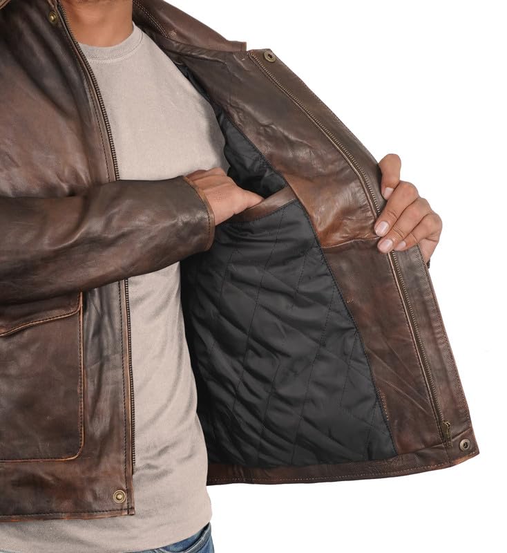 Indiana Jones Distressed Brown Genuine Leather Jacket for Men & Boys | Harrison Ford Style | Vintage Adventure Costume, Halloween Outfit & Cosplay