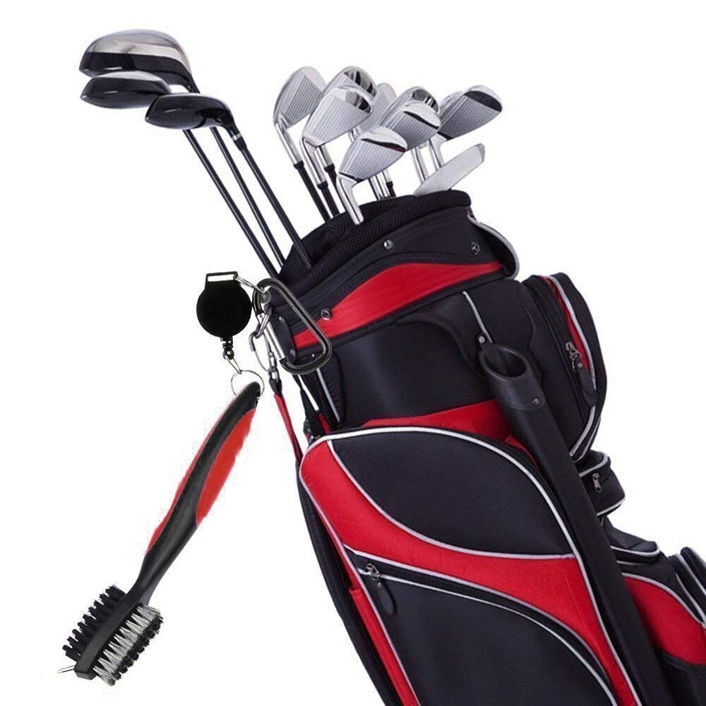 2 Ft Retractable Golf Club Brush & Groove Cleaner Set with Aluminum Carabiner - Perfect for Cleaning All Irons & Clubs | Ideal for Golf Course, Driving Range & Home Practice