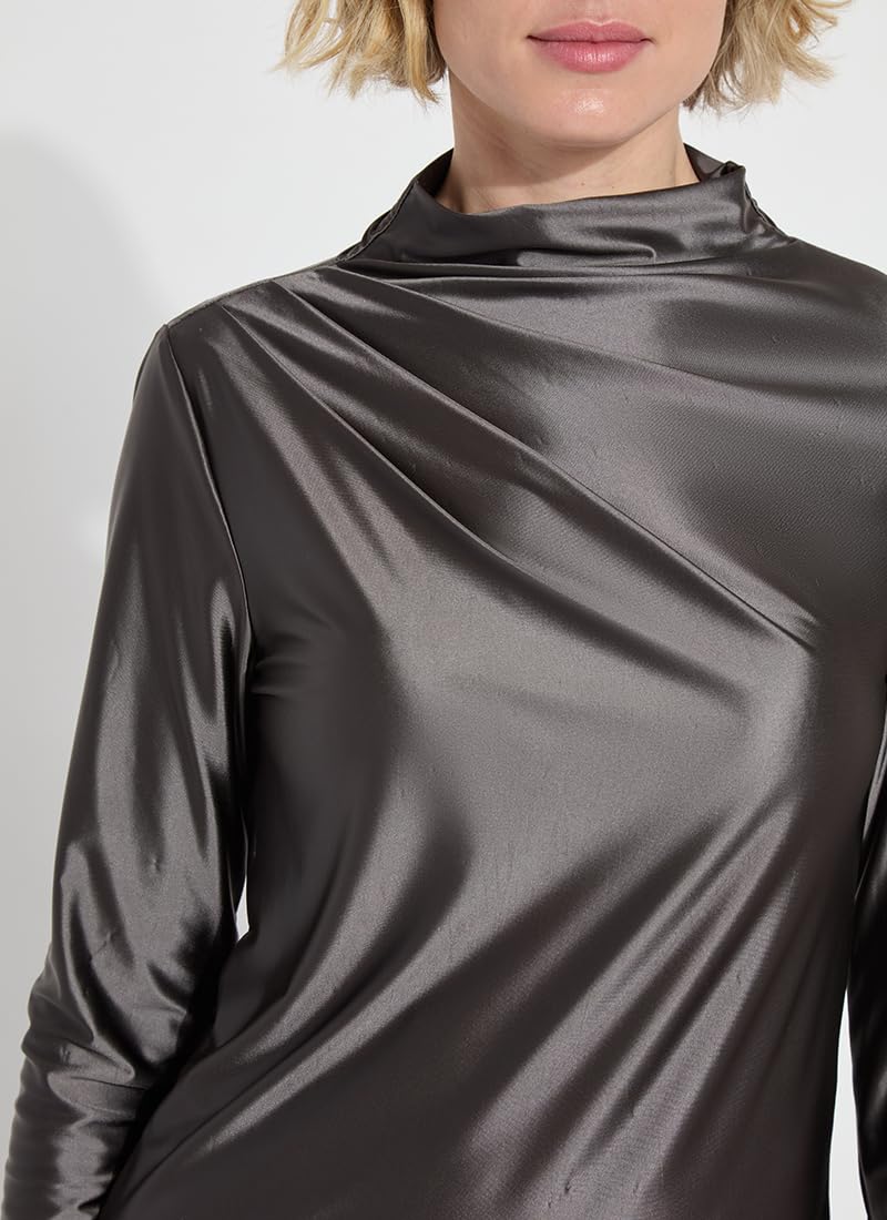 Lyssé Shalom Satin Shirt for Women - Elegant Long Sleeve Blouse & Asymmetrical Funnel Neck Top | Perfect for Office Wear, Evening Events & Special Occasions