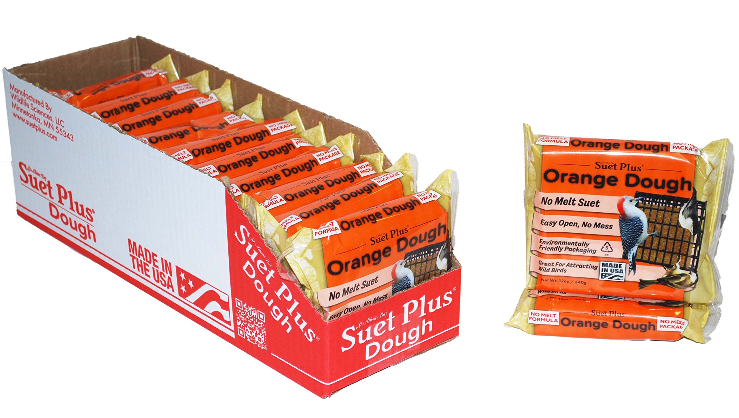 Wildlife Sciences Orange Dough Suet 12 Pack - High Energy Bird Food for Wild Birds, Woodpeckers & Orioles - Perfect for Backyard Bird Feeders & Winter Bird Feeding