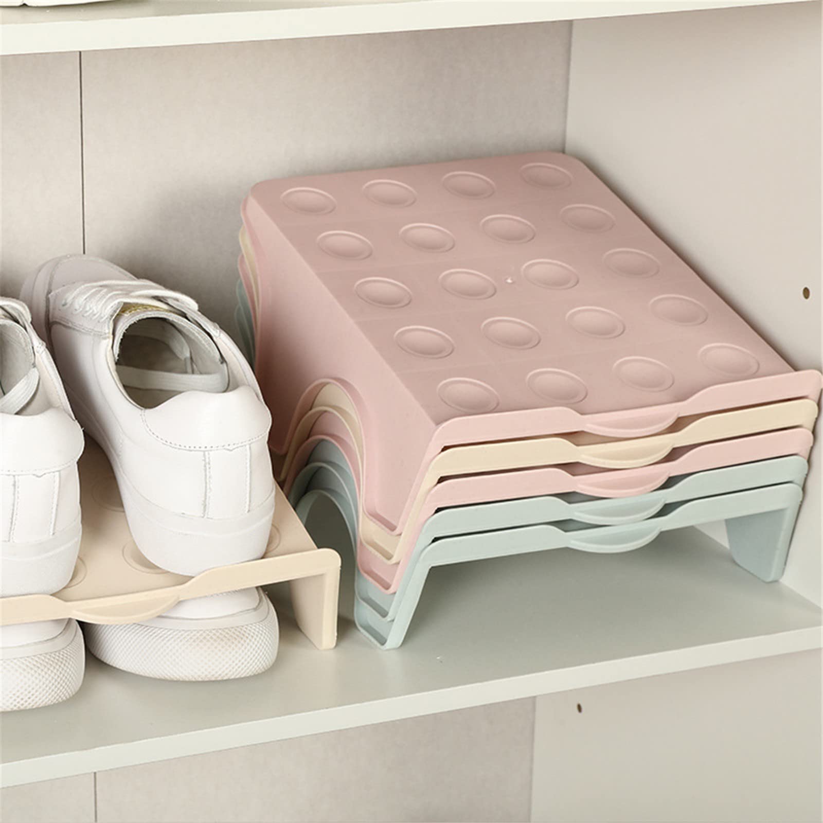 ASkinds 4 Pack Shoe Stacker Organizer - Double Layer Space Saving Shoe Rack for Closet - Increases Storage by 200% - Perfect for Home, Apartment & Dorm Organization (Apricot) - Ideal for Small Spaces & Shoe Lovers