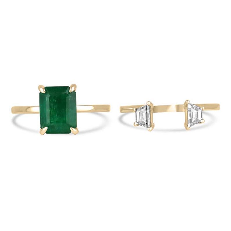4.0tcw 14K Gold Dark Green Emerald & Diamond 2-in-1 Convertible Three Stone Ring for Engagement, Wedding & Anniversary - Elegant Jewelry Gift for Her