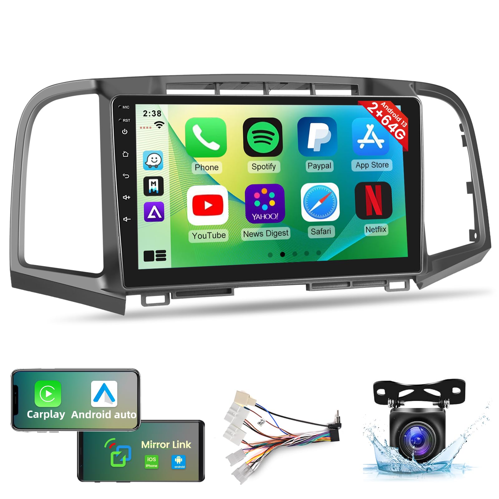 2008-2016 Toyota Venza Android 13 Car Stereo - 9 Inch Touchscreen with Wireless Apple Carplay & Android Auto - GPS Navigation, WiFi, Mirror Link, FM/RDS - Includes AHD Backup Camera & Mic - Perfect for Road Trips & Daily Commutes