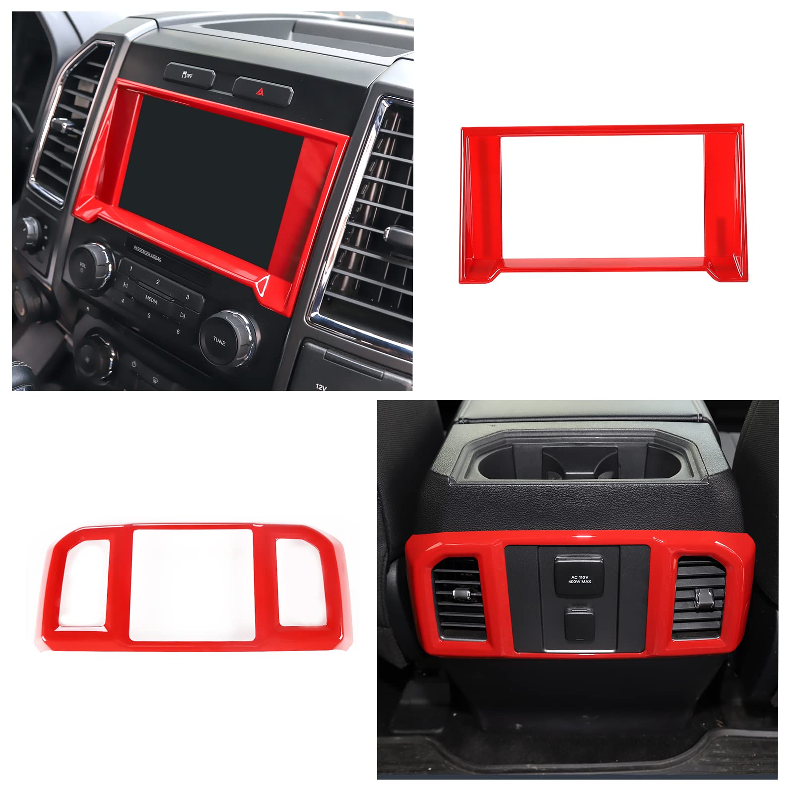 JeCar 11PCS Red Interior Trim Kit for Ford F150 2015-2020 - Steering Wheel, Dashboard & AC Vent Covers - Premium Car Accessories for Customization & Protection