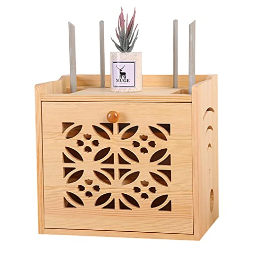Wall Mounted WiFi Router Storage Box with Floating Shelf - Cord Organizer for Set-Top Box & Modem (32x23x30cm) - Perfect for Living Room, Office & Home Theater Cable Management