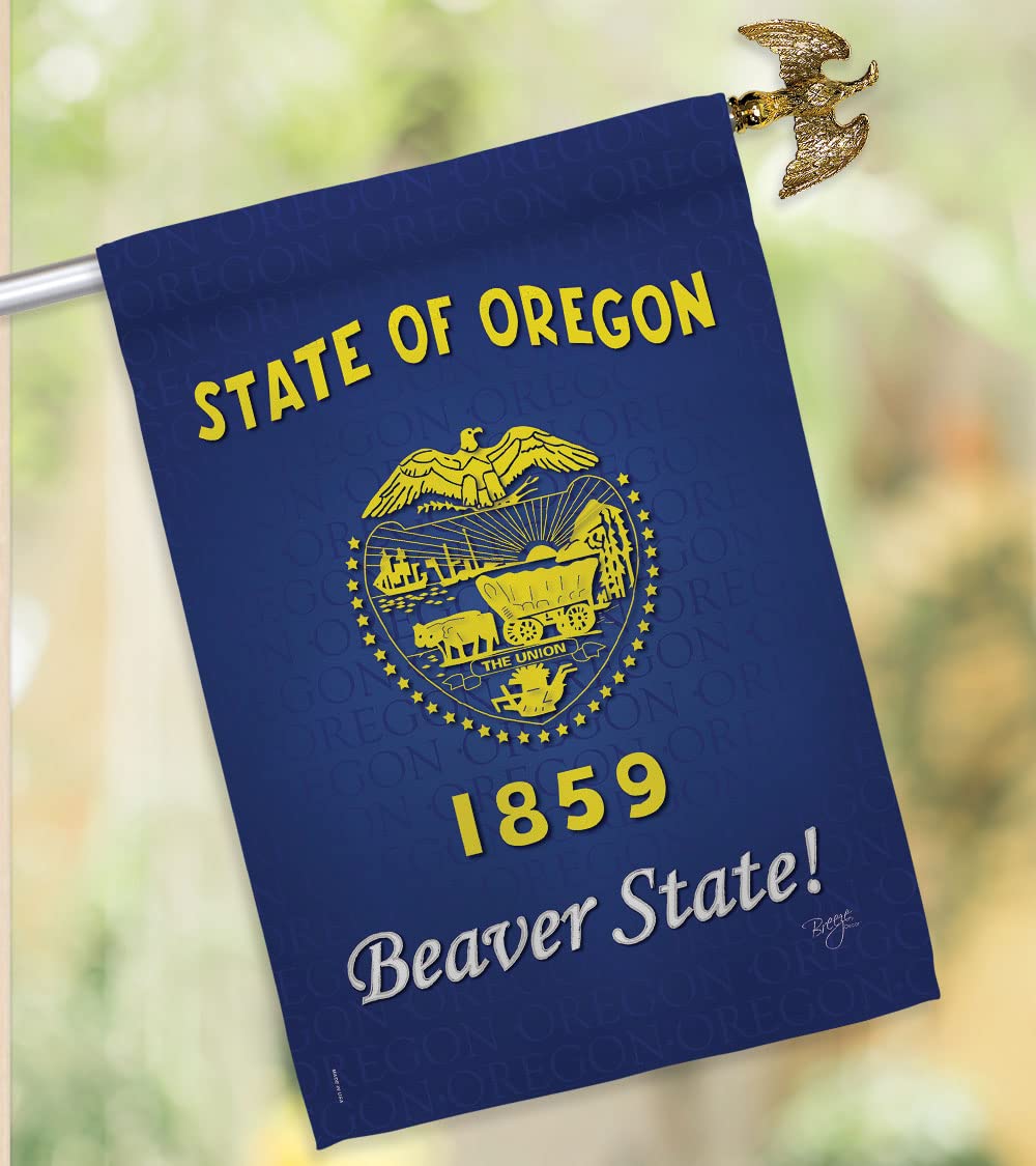 Oregon Americana House Flag Set - 28x40in w/Flagpole - Perfect for Outdoor Decor