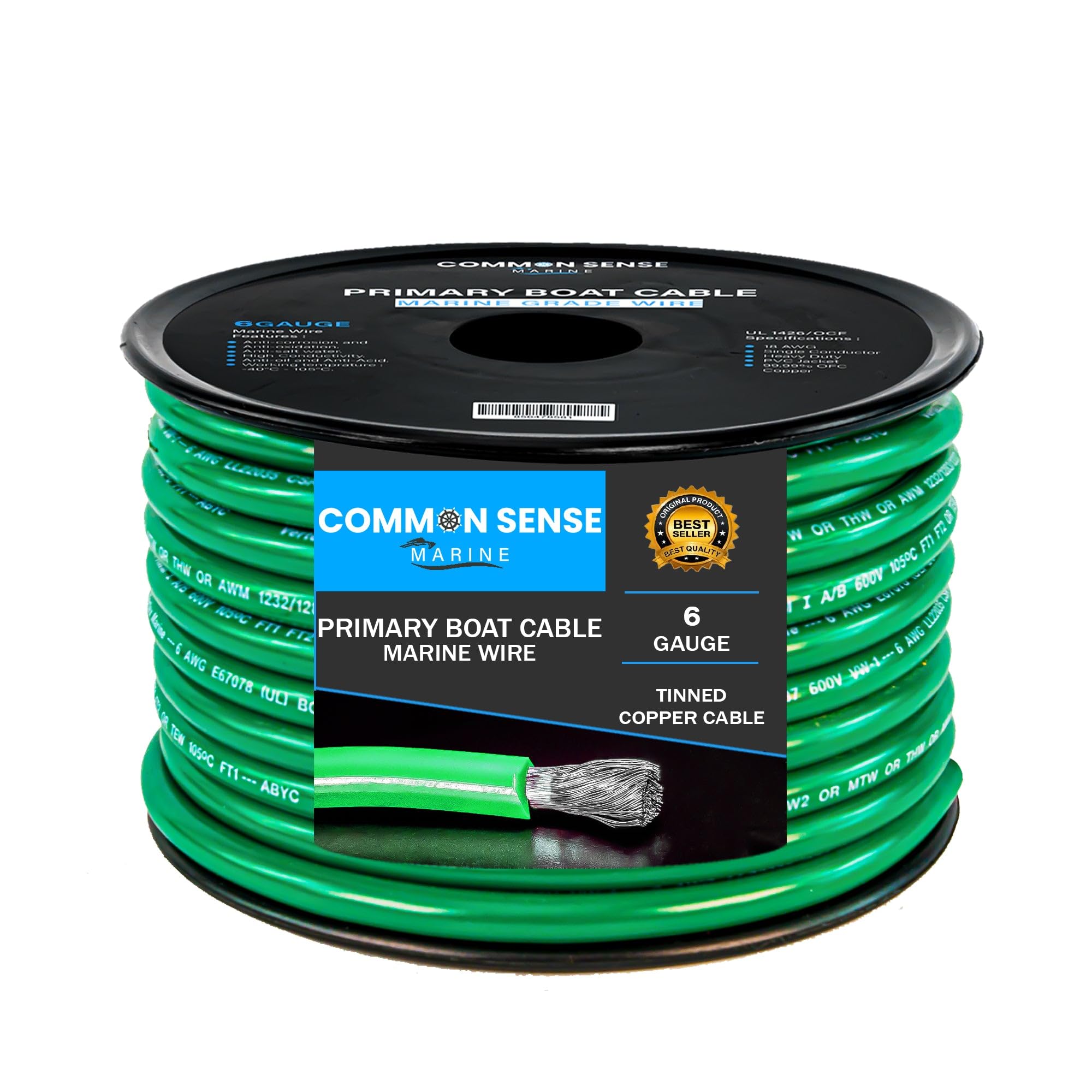6 AWG UL 1426 Marine Grade Tinned Copper Boat Cable - Primary Marine Electrical Wire for Boats, Yachts & Marine Applications - Saltwater Resistant, Durable Wiring Solution