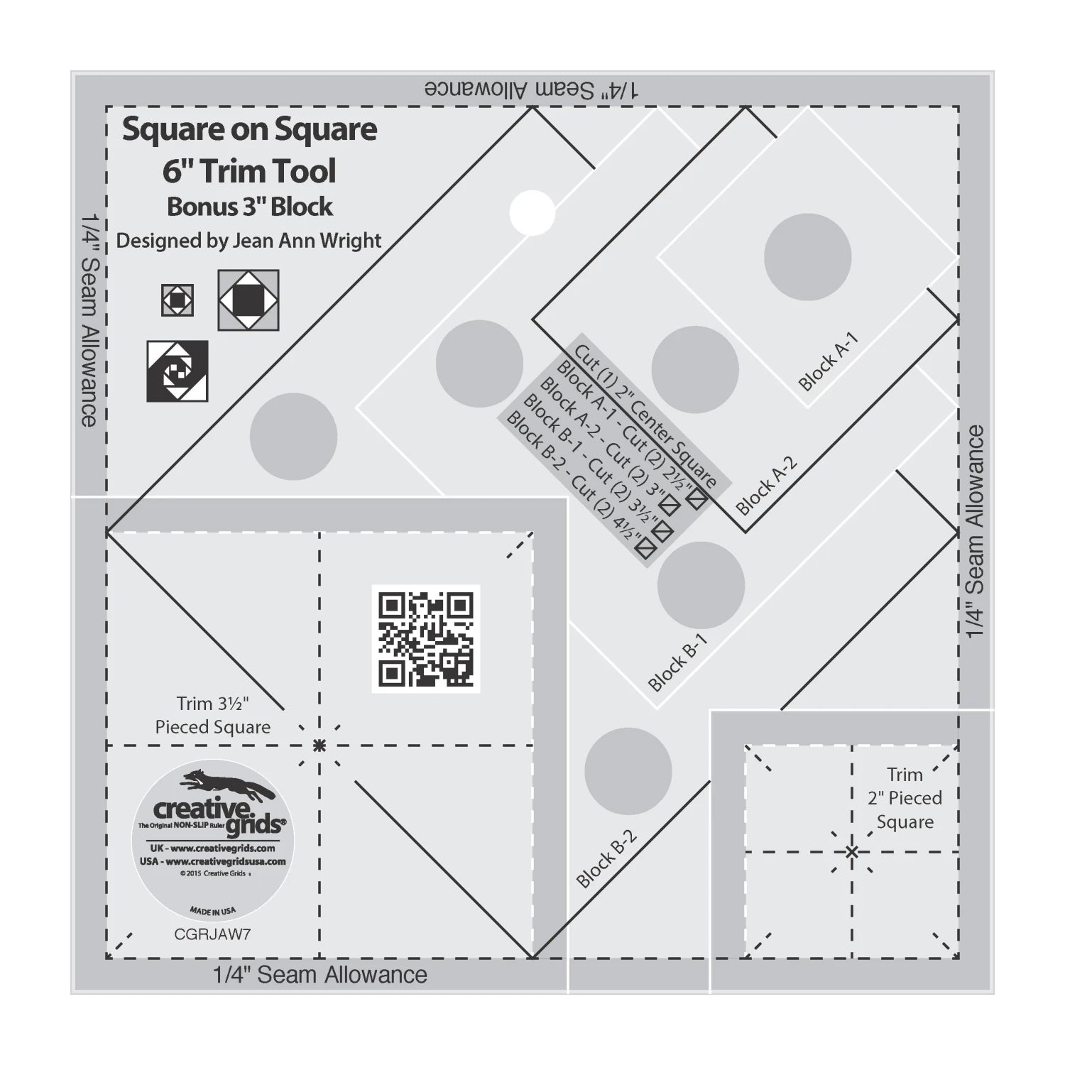 Creative Grid Square on Square Trim Tool - 3in or 6in Finished Size for Quilting & Sewing Projects | Perfect for Patchwork, DIY Crafts & Fabric Cutting