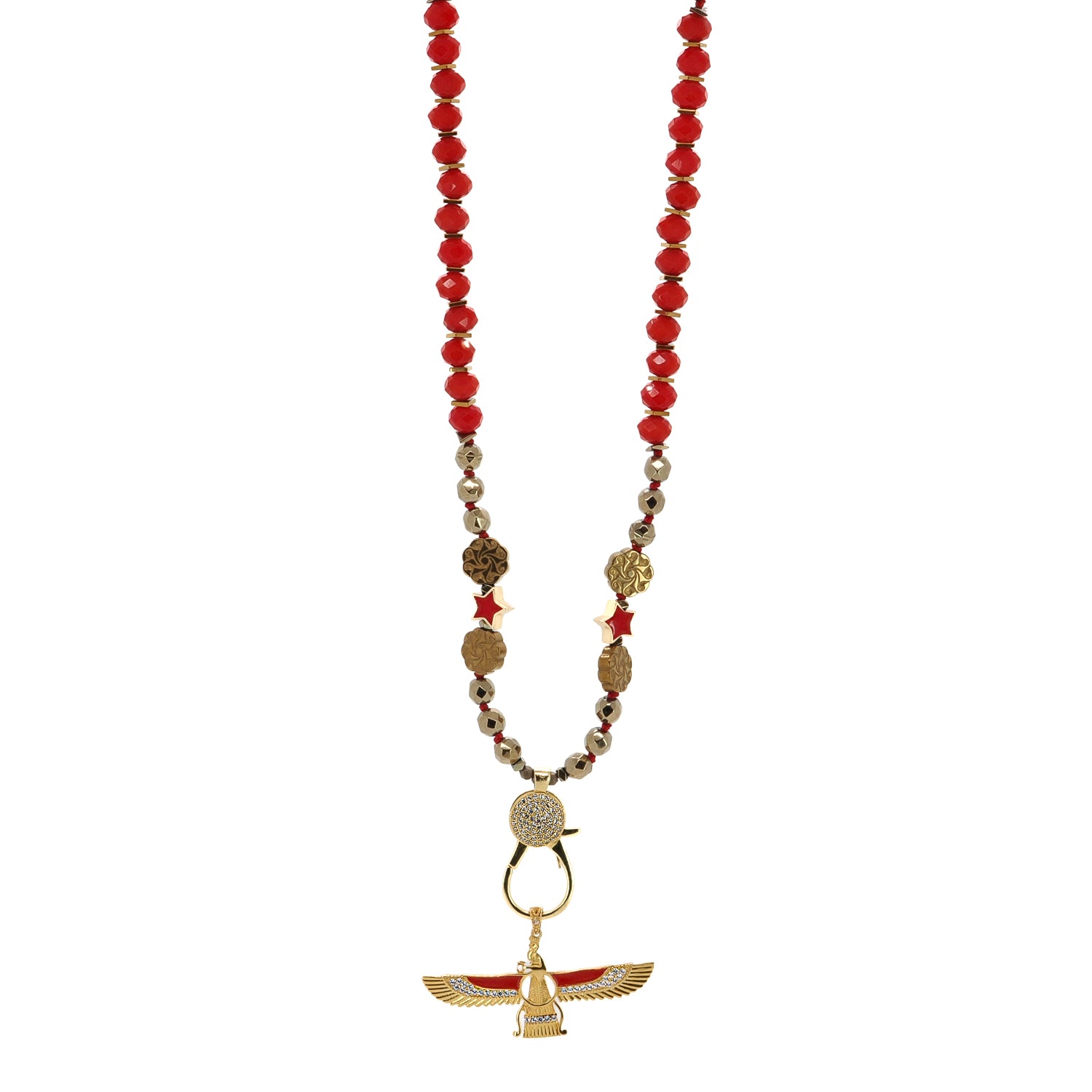 Red Energy Faravahar Angel Spiritual Necklace - Persian Zoroastrian Symbol Pendant for Protection & Positive Energy | Perfect for Meditation, Yoga & Spiritual Healing