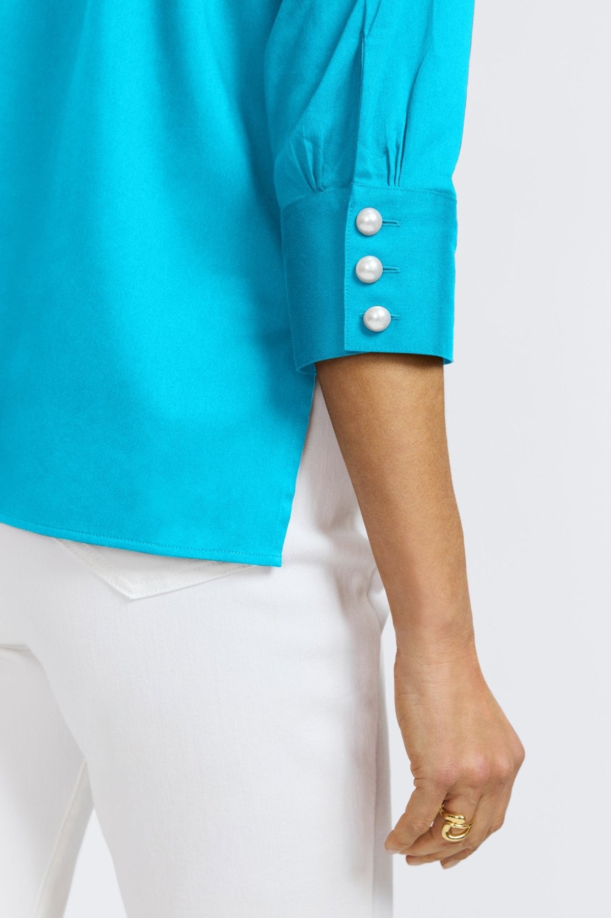 Pearl No Iron Stretch Matte Sateen 3/4 Sleeve Shirt for Women - Wrinkle-Free Comfort Blouse for Office & Business Casual Wear