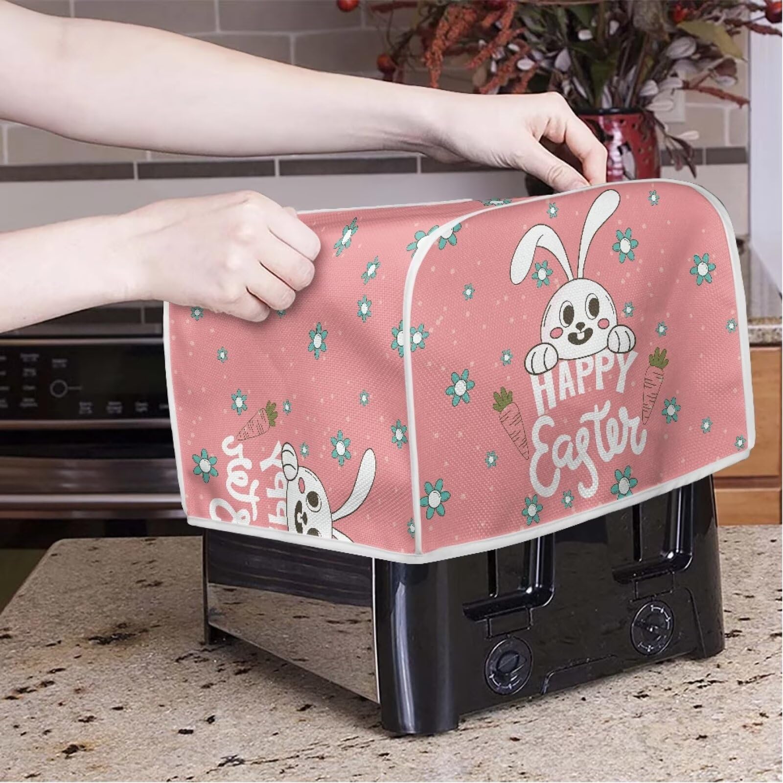 Happy Easter Bunny Toaster Cover 2 Slice - Lightweight Kitchen Appliance Protector, Machine Washable Dustproof Cover for Toasters - Perfect Easter Home Decor & Kitchen Accessory for Holiday Baking & Breakfast Protection