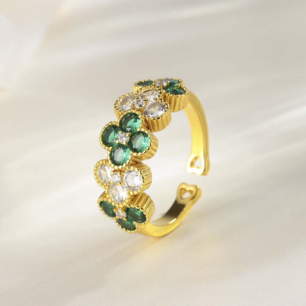 Lucky Gold Four Leaf Clover Adjustable Ring for Women & Men – Elegant Irish Shamrock Jewelry Gift for St. Patrick's Day, Wedding & Good Luck Charm