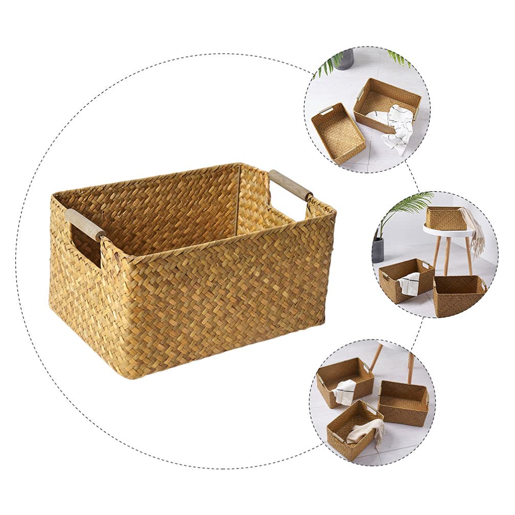 Stylish Woven Rattan Storage Basket with Lid - Nordic Home Decor for Wardrobe, Grocery & Organizing - Hyacinth Seaweed Design