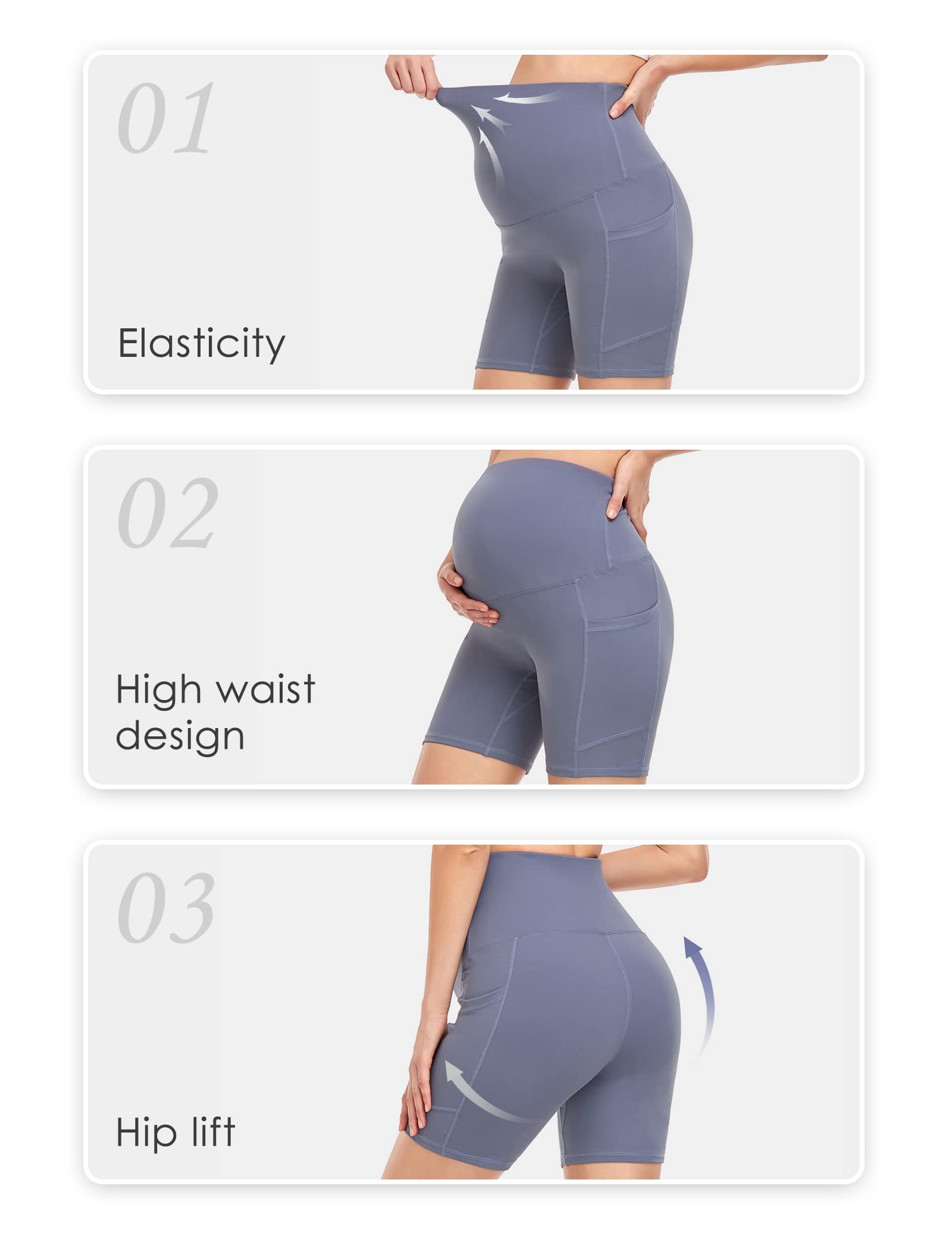HOFISH Maternity Shorts for Women - Over The Belly Pregnancy Bike Shorts, Workout Active Running Short Pants with Pockets - Perfect for Yoga, Gym, and Everyday Comfort During Pregnancy