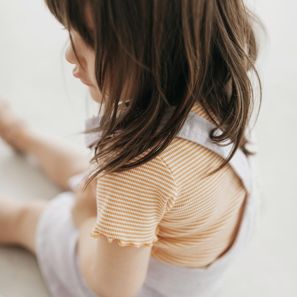 Lily Ribbed Tee - Soft Cotton Apricot Striped Women's T-Shirt for Casual Wear & Layering | Perfect for Everyday Outfits, Work, and Weekend Style