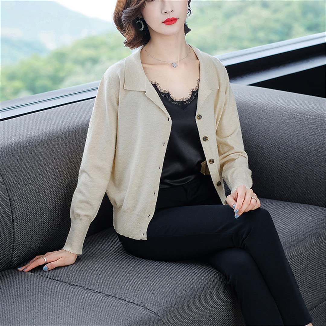 Women's Solid Color Button Cardigan - Turn-Down Collar Knitwear for Autumn & Spring | Perfect for Office Wear, Casual Outfits & Layering