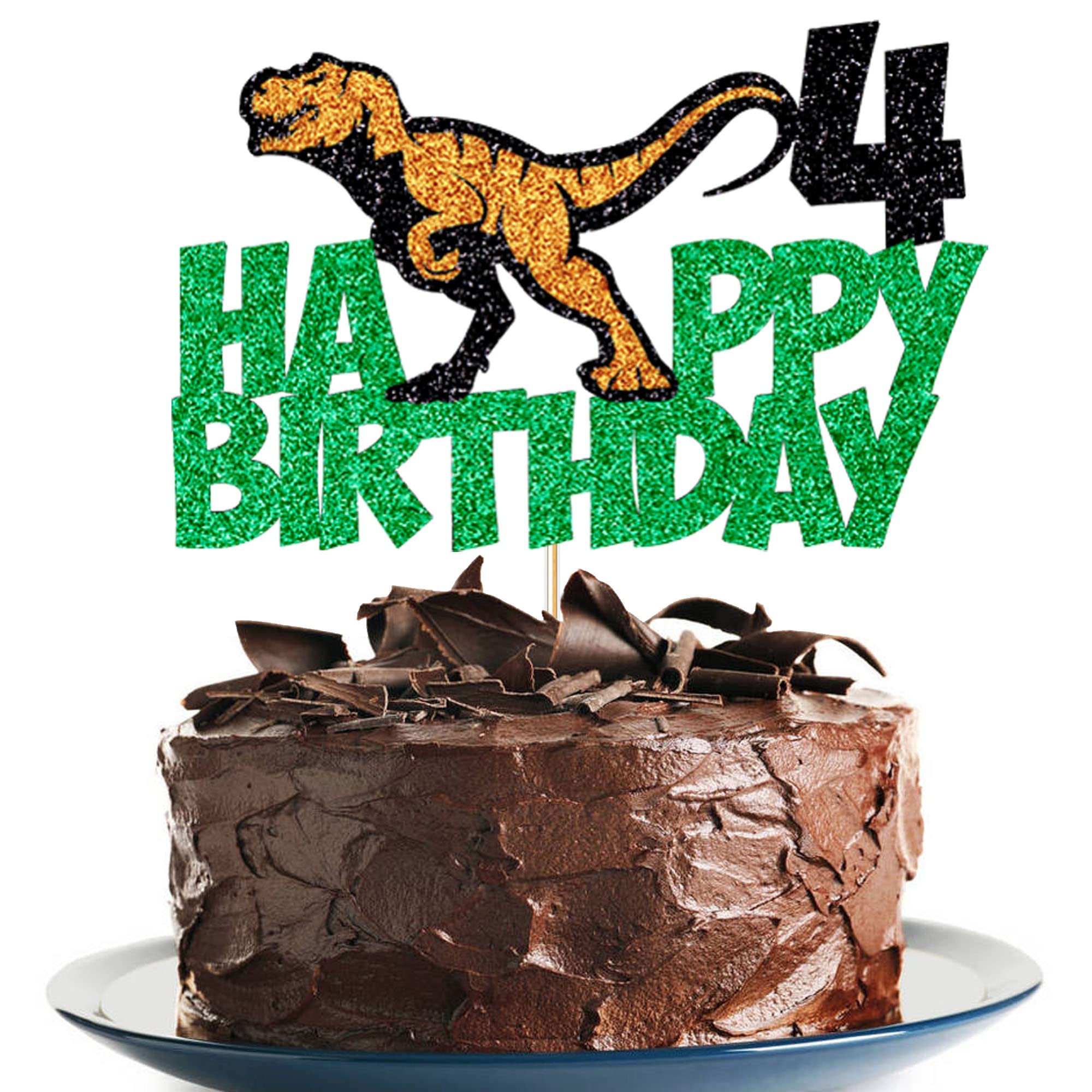 Dinosaur Cake Topper for 4th Birthday Party - Tyrannosaurus Rex Happy Birthday Cake Decoration with Plug-in Design - Perfect for Kids' Birthday Parties, Themed Celebrations, and Cake Decorating