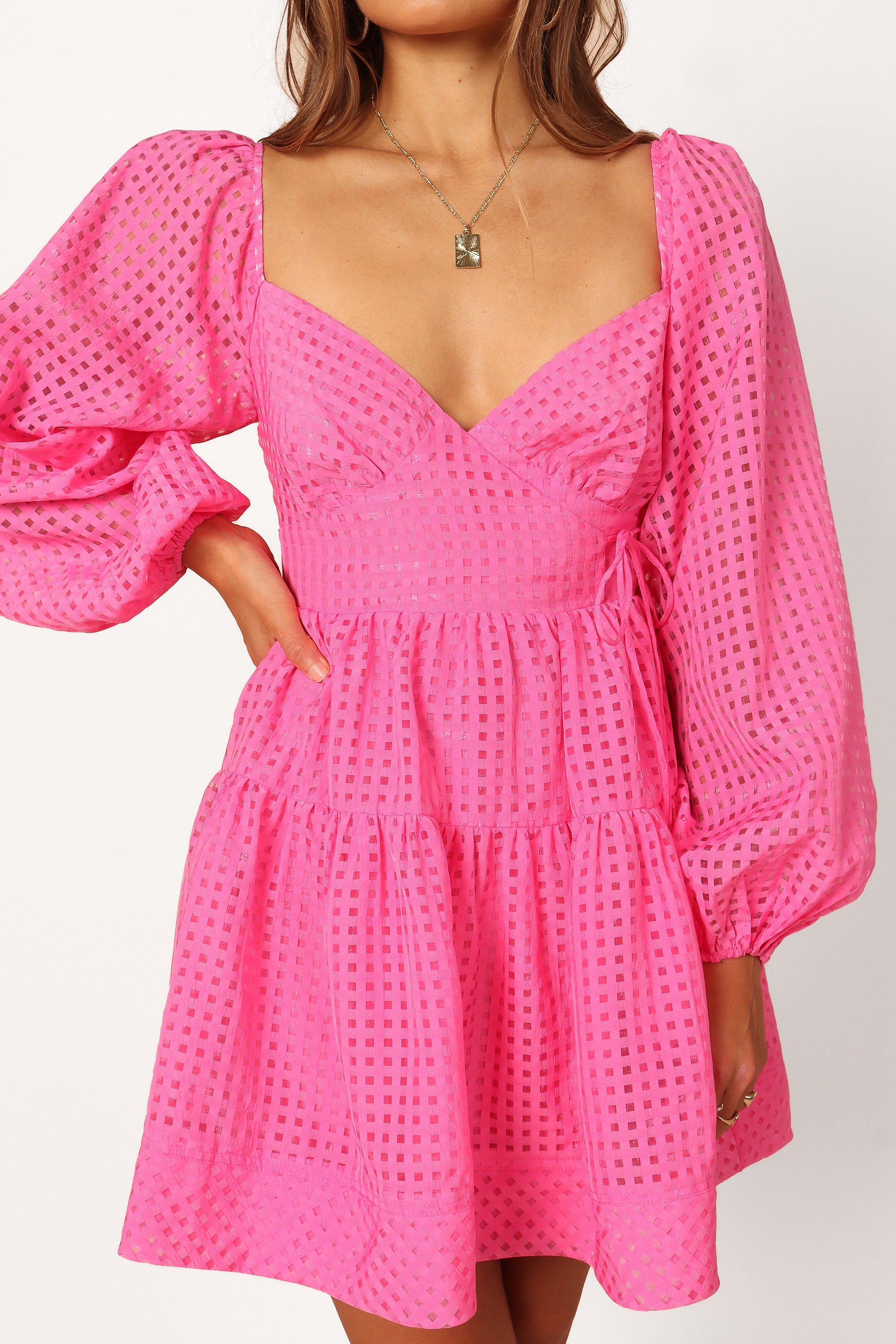 Augusta Long Sleeve Mini Dress for Women - Stretchy Bodycon Party Dress in Magenta | Perfect for Night Out, Date Night & Club Wear
