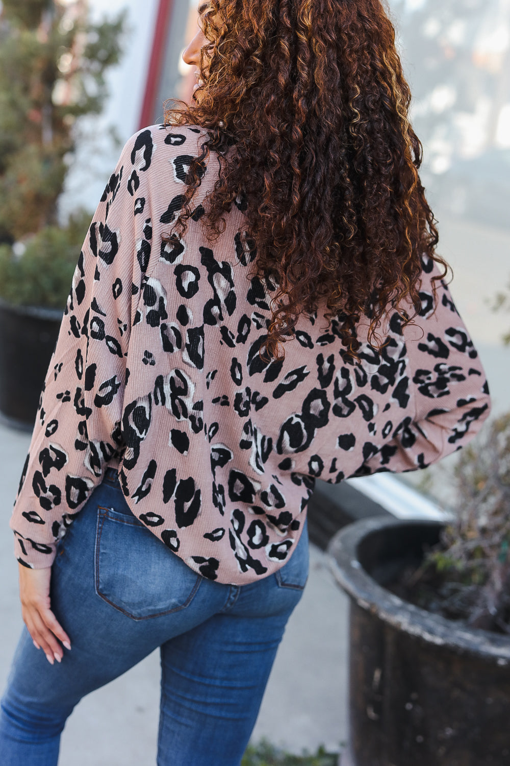 Be Bold Beige Rib Animal Print Button Front Dolman Pullover Sweater - Trendy Casual Wear for Women, Perfect for Office, Date Night & Fall Outfits