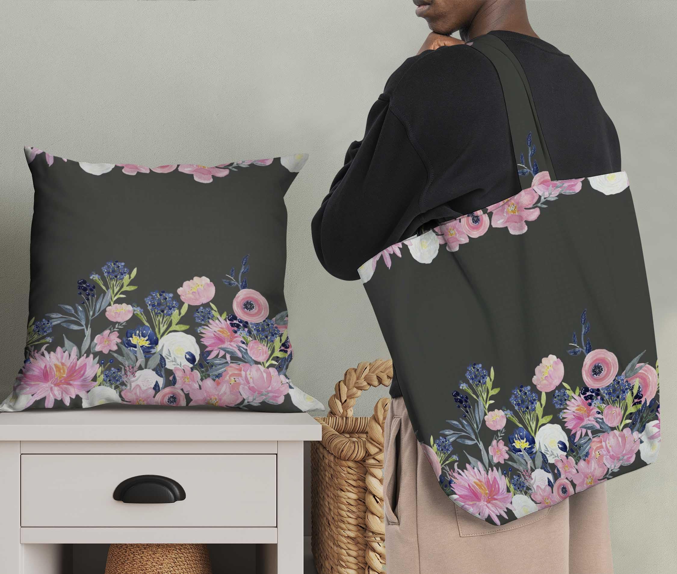 Soimoi Moss Georgette Gray Fabric by The Yard - 44 Inch Wide Floral Printed Fabric with Ranunculus & Chrysanthemum Patterns - Lightweight Draping Material for Dresses, Scarves, Curtains & Home Decor