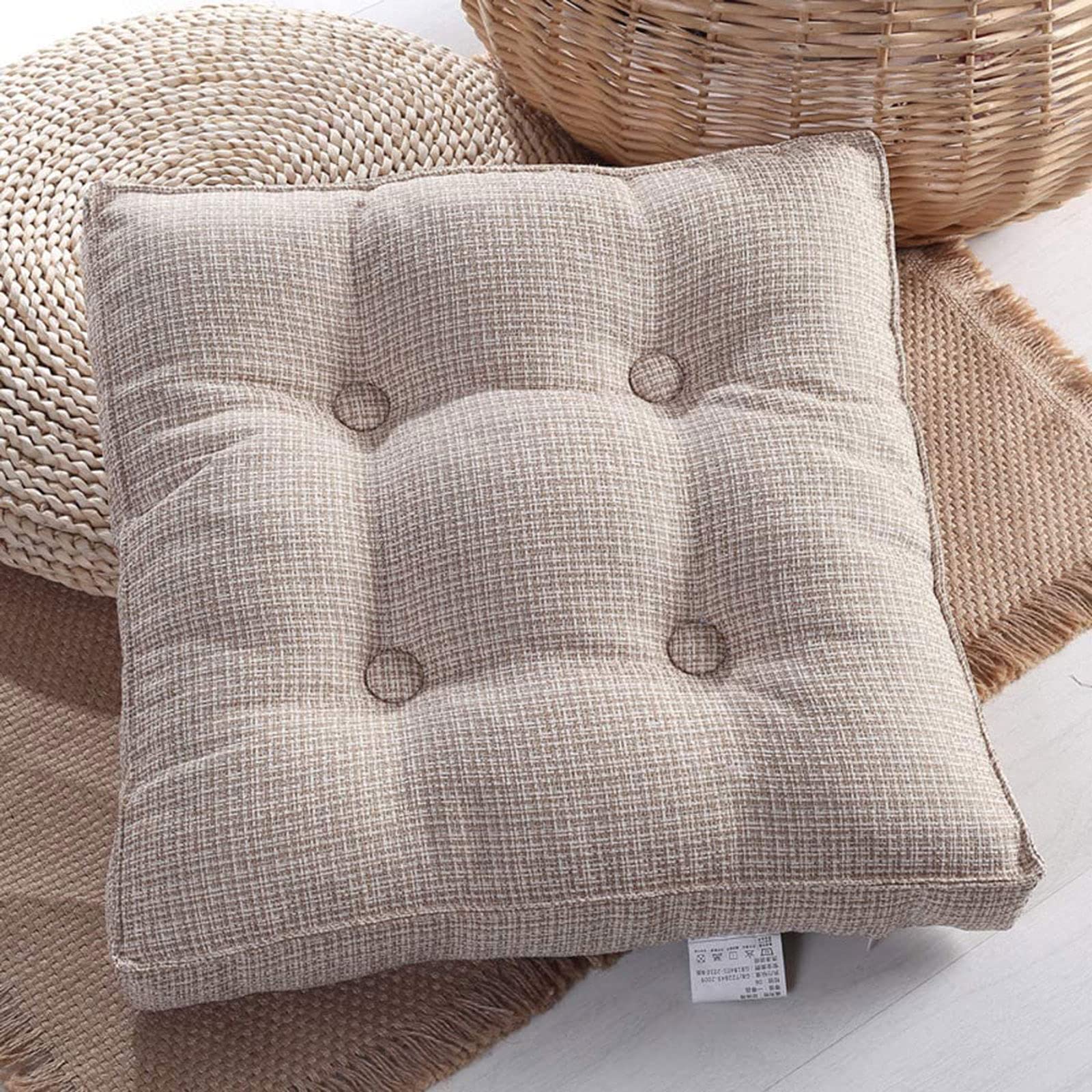 Premium MGE Square Cotton Seat Cushion - 50x50cm (20x20in) Thickened Removable Linen Chair Pad for Office, Car, Dining, Yoga & Outdoor Use - Soft Beige Home & Floor Cushion | Comfortable Support for Work, Meditation & Relaxation