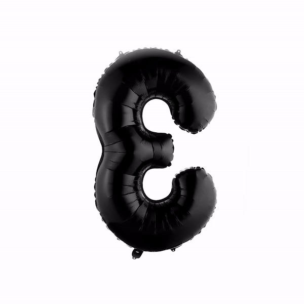 Black Mylar Number 3 Balloon - 40 Inch Large Foil Balloon for Birthday Parties, Baby Showers & Anniversary Decorations (1 Count Box)