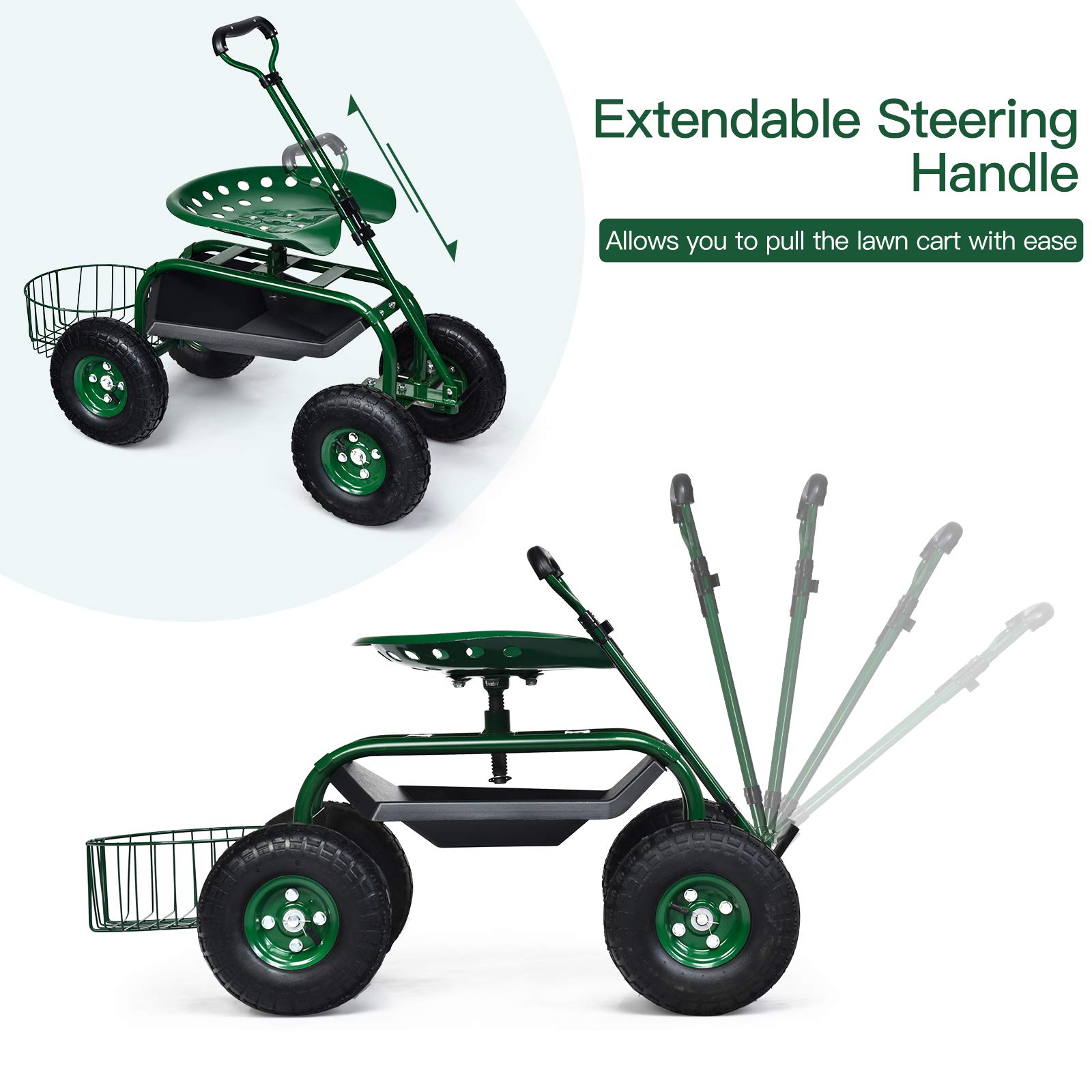 Heavy Duty Garden Cart with Seat & Wheels - Planting & Gardening Work Cart