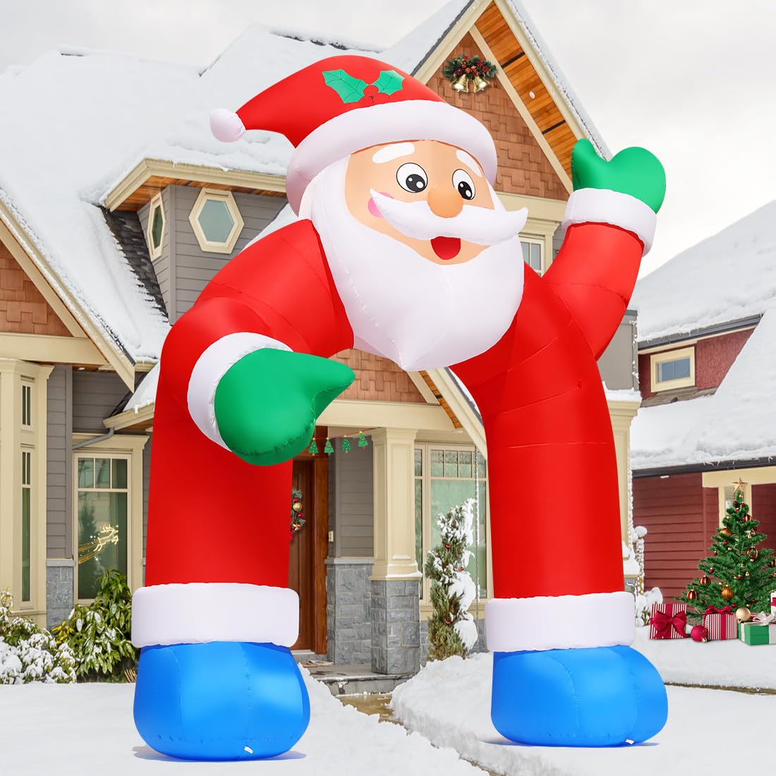 COMIN 11.8 FT Christmas Inflatable Santa Claus Arch with Built-in LED Lights - Outdoor/Indoor Holiday Yard Decoration for Xmas Party, Lawn & Garden Decor | Perfect for Front Yard Displays, Holiday Gatherings & Seasonal Festivities