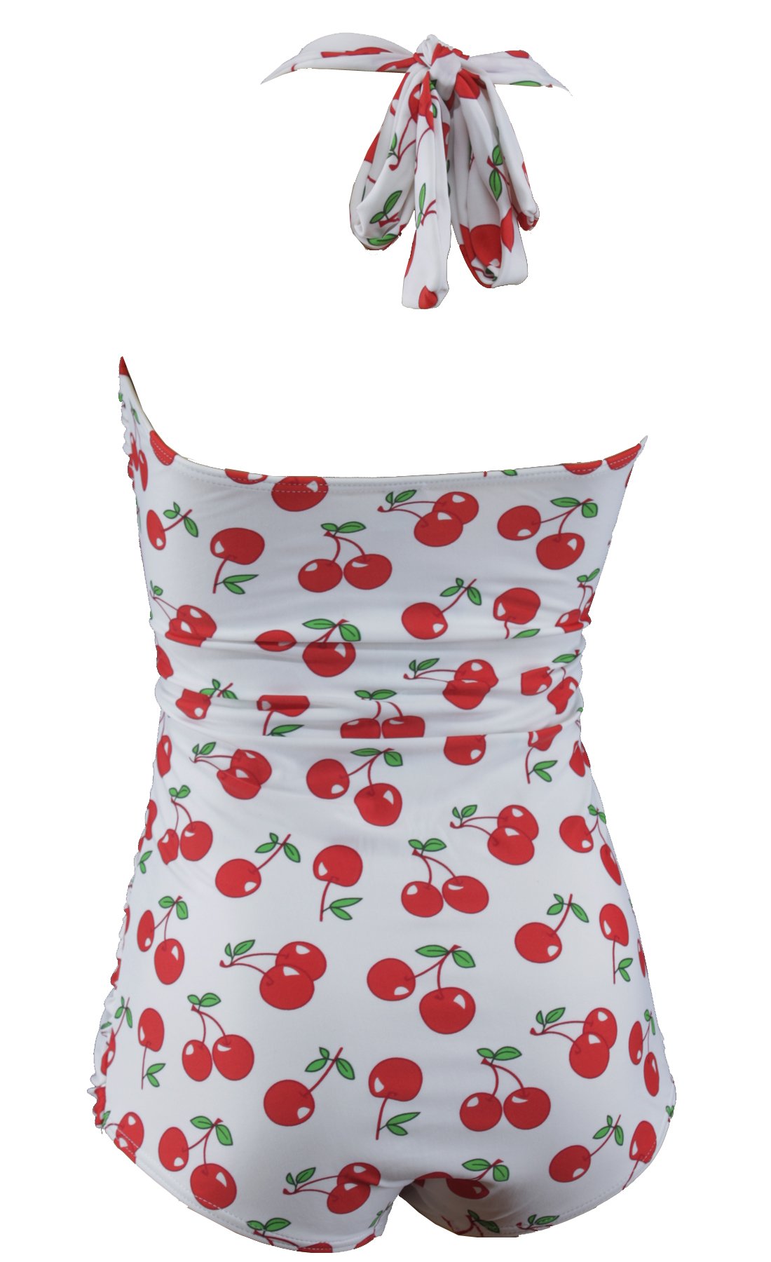 Vintage Women's One-Piece Halter Swimsuit with Ruffled Cherry Print - Retro Beachwear for Pool, Vacation & Summer Outfits