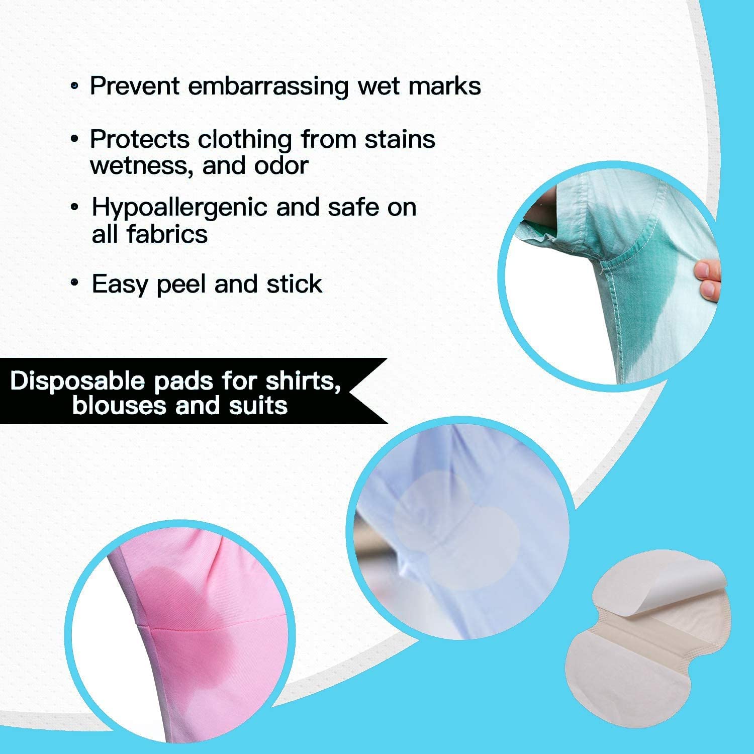 MYYNTI Disposable Underarm Sweat Pads - Self Adhesive Armpit Shields for Women & Men | 10 Pack | Antiperspirant & Odor Control | Perfect for Workouts, Business Meetings & Hot Weather
