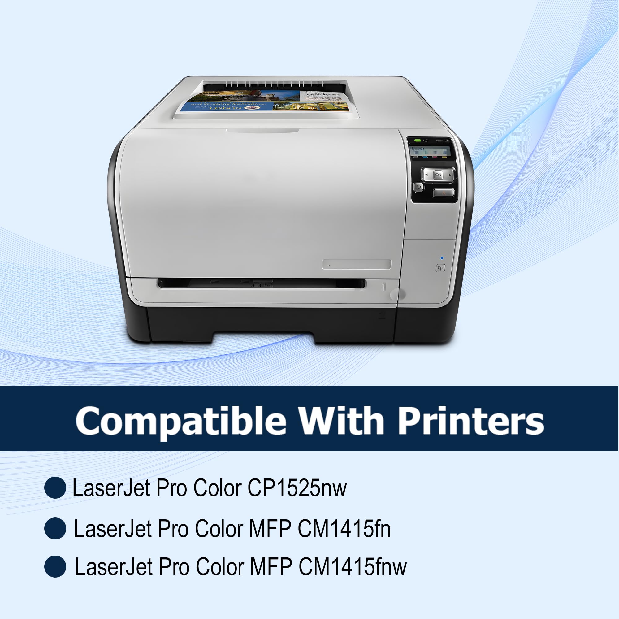 HP Laserjet Pro CP1525nw CM1415fnw Toner Cartridge 4-Pack (Black, Cyan, Yellow, Magenta) - Compatible with HP Printers | High-Quality Replacement Ink for Home & Office Printing