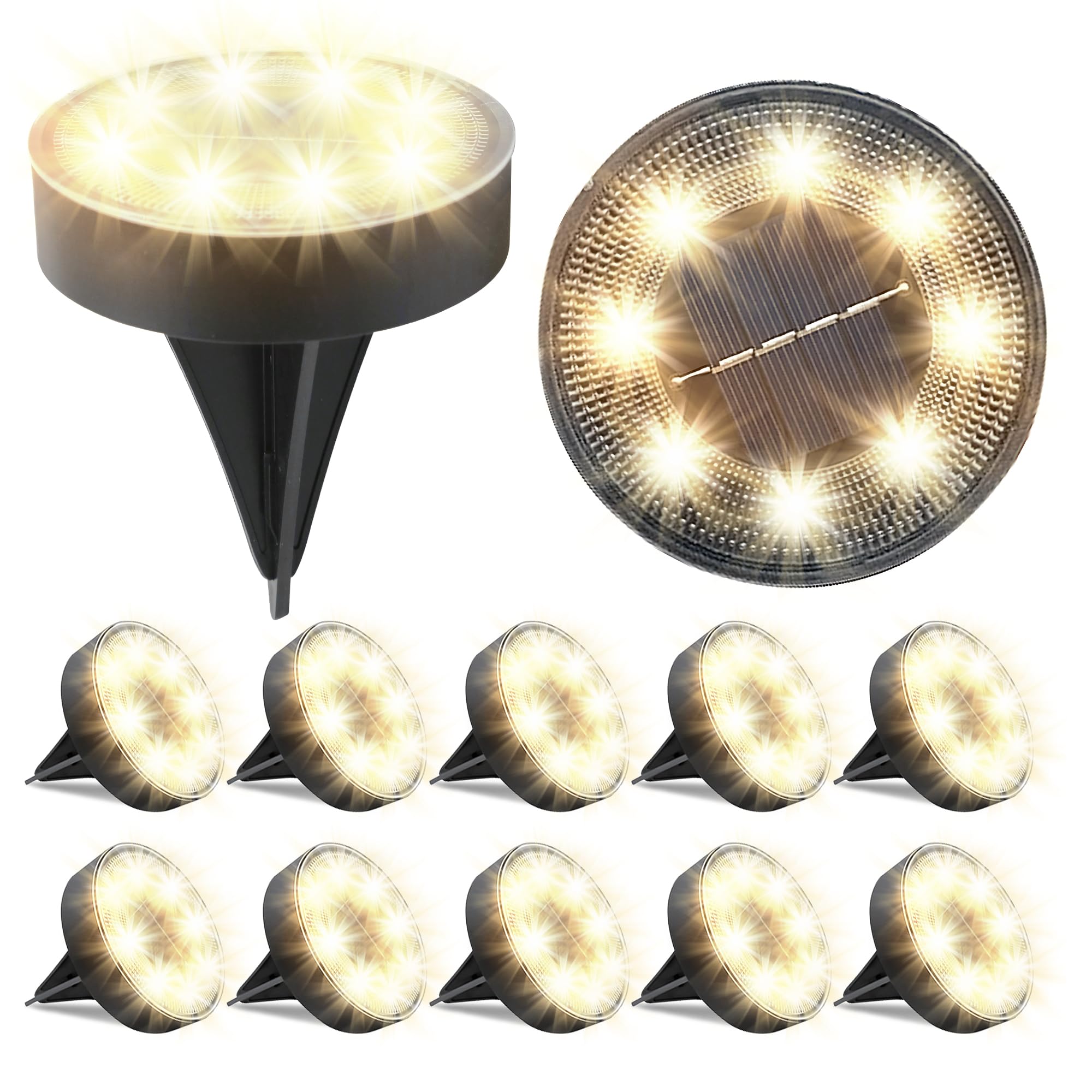 2024 Upgraded Solar In-Ground Lights - IP68 Waterproof 8 LED Bright Outdoor Solar Lights for Pathway, Yard, Garden, Deck & Patio - 12 Pack Warm White Solar Landscape Lighting (Perfect for Driveway Edging, Walkway Illumination & Backyard Decor)