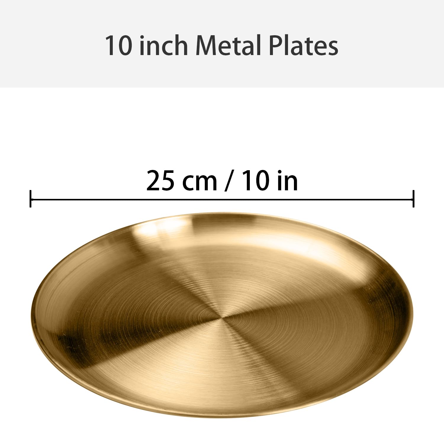 Stainless Steel 304 Gold Dinner Plates 10inch 4Pcs - Unbreakable for BBQ, Camping & Party