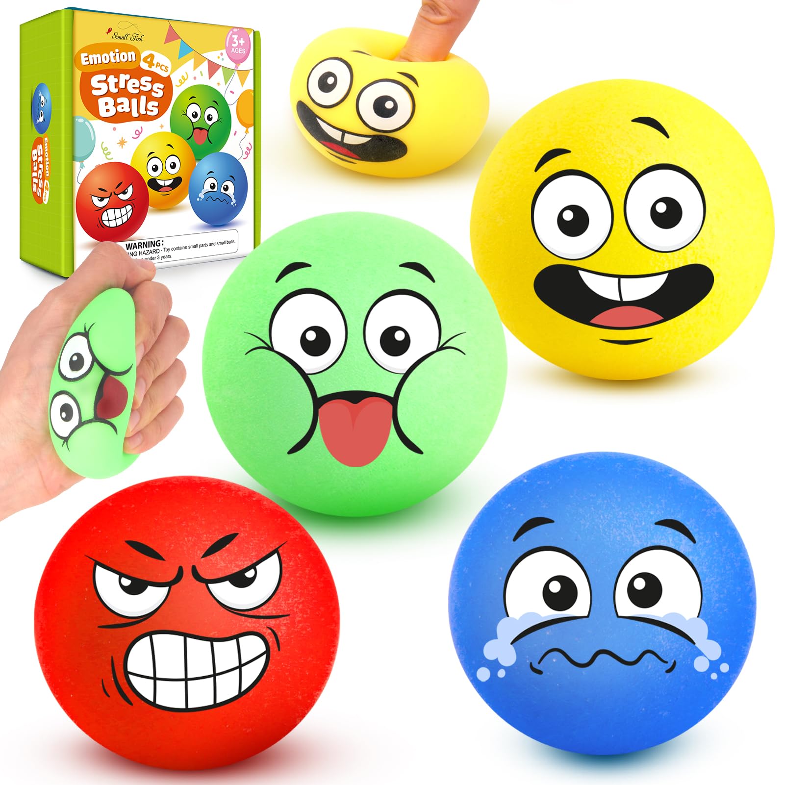 Squishy Stress Balls for Kids & Adults - 4 Pack Slow Rising Fidget Toys for Anxiety Relief, Hand Grip Strength & Stress Relaxation | Perfect for Office, Classroom, Therapy & Stocking Stuffers