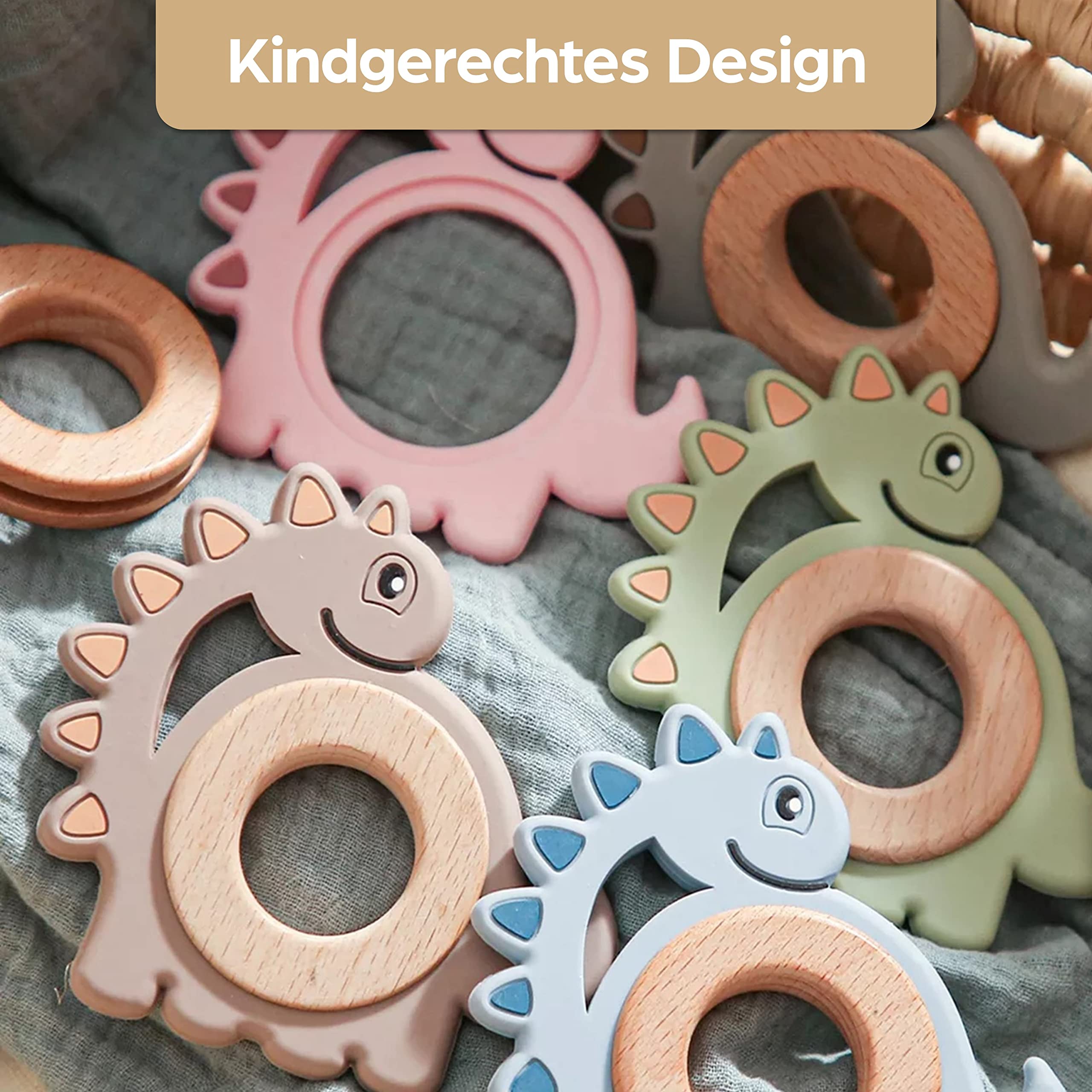 Natural Wood & Silicone Dinosaur Teething Ring for Babies - BPA-Free Non-Toxic Chew Toy & Teething Relief - Sustainable Wooden Baby Gift for Newborns & Infants - Perfect for Soothing Sore Gums and Encouraging Sensory Play
