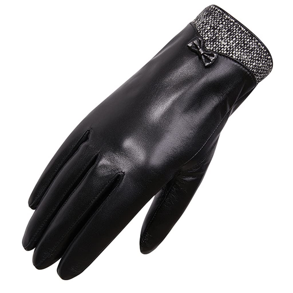 Genuine Leather Winter Gloves for Women - Thickened Warm Sheepskin Gloves, Fashionable & Comfortable (Black, XL) - Perfect for Cold Weather, Outdoor Activities & Daily Commute