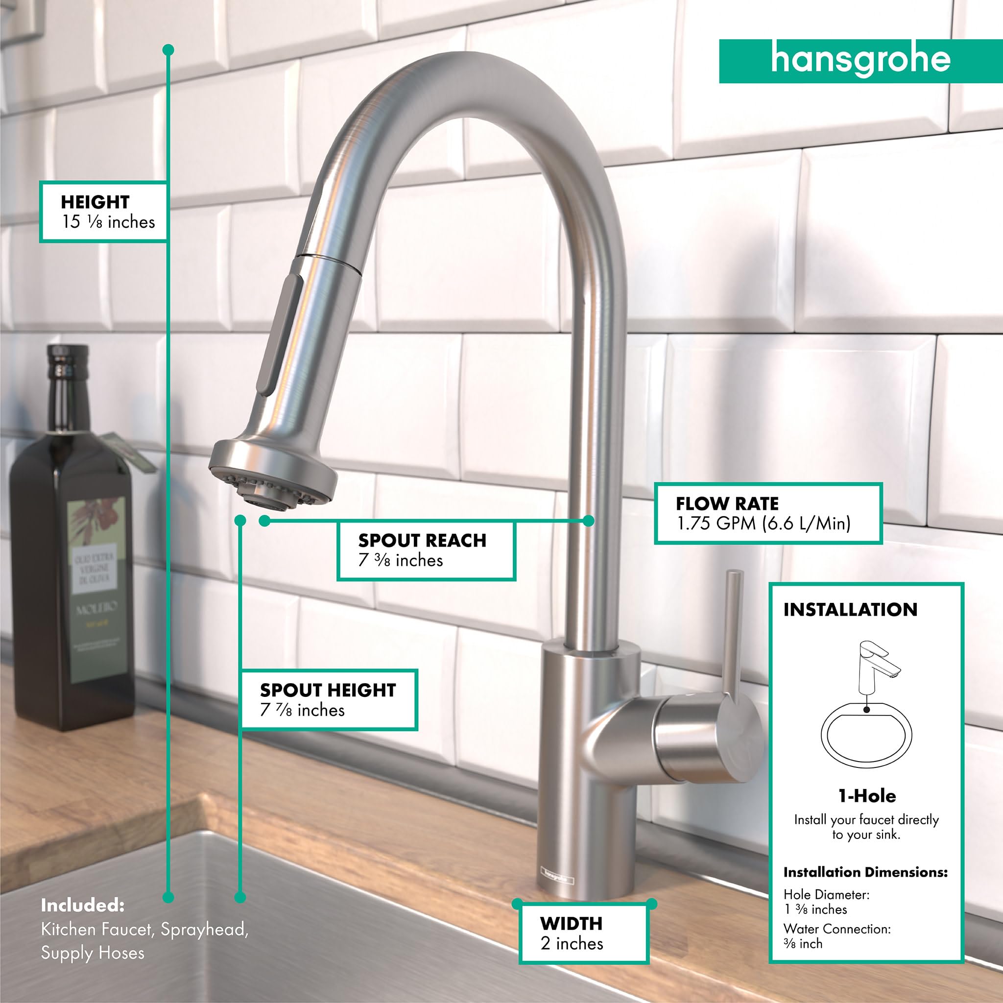 Hansgrohe Talis S² Stainless Steel Pull Down Kitchen Faucet with Magnetic Docking Spray Head - 1.75 GPM Flow Rate, Brushed Nickel Finish (Model 04286800) - Perfect for Modern Kitchens and Food Prep Stations