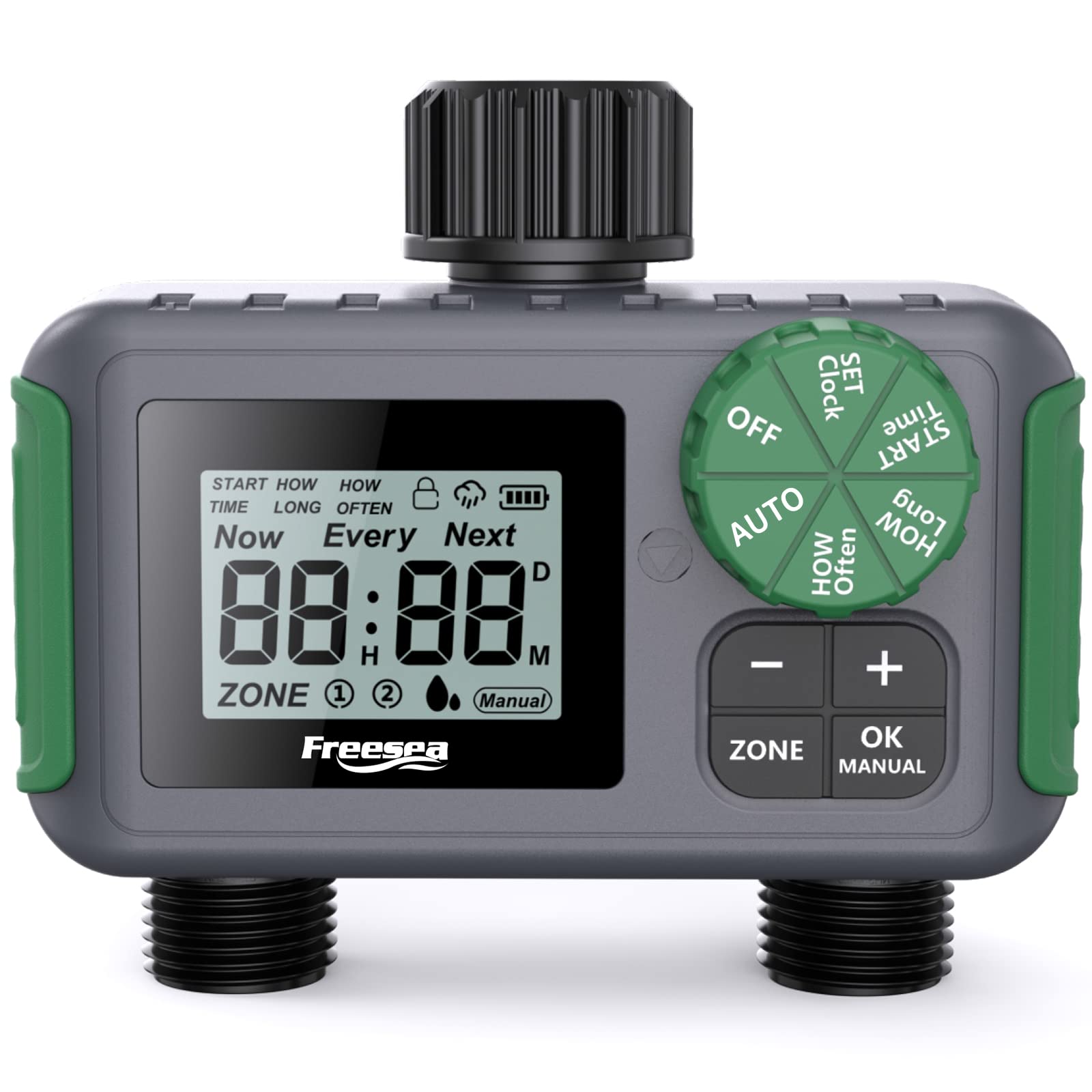 FREESEA 2 Zone Programmable Water Hose Timer - Outdoor Garden Sprinkler System with Drip Irrigation, IP55 Waterproof & Rain Delay - Perfect for Lawn, Yard, and Faucet Watering | Automatic Irrigation Solution for Gardens, Flower Beds, and Landscaping