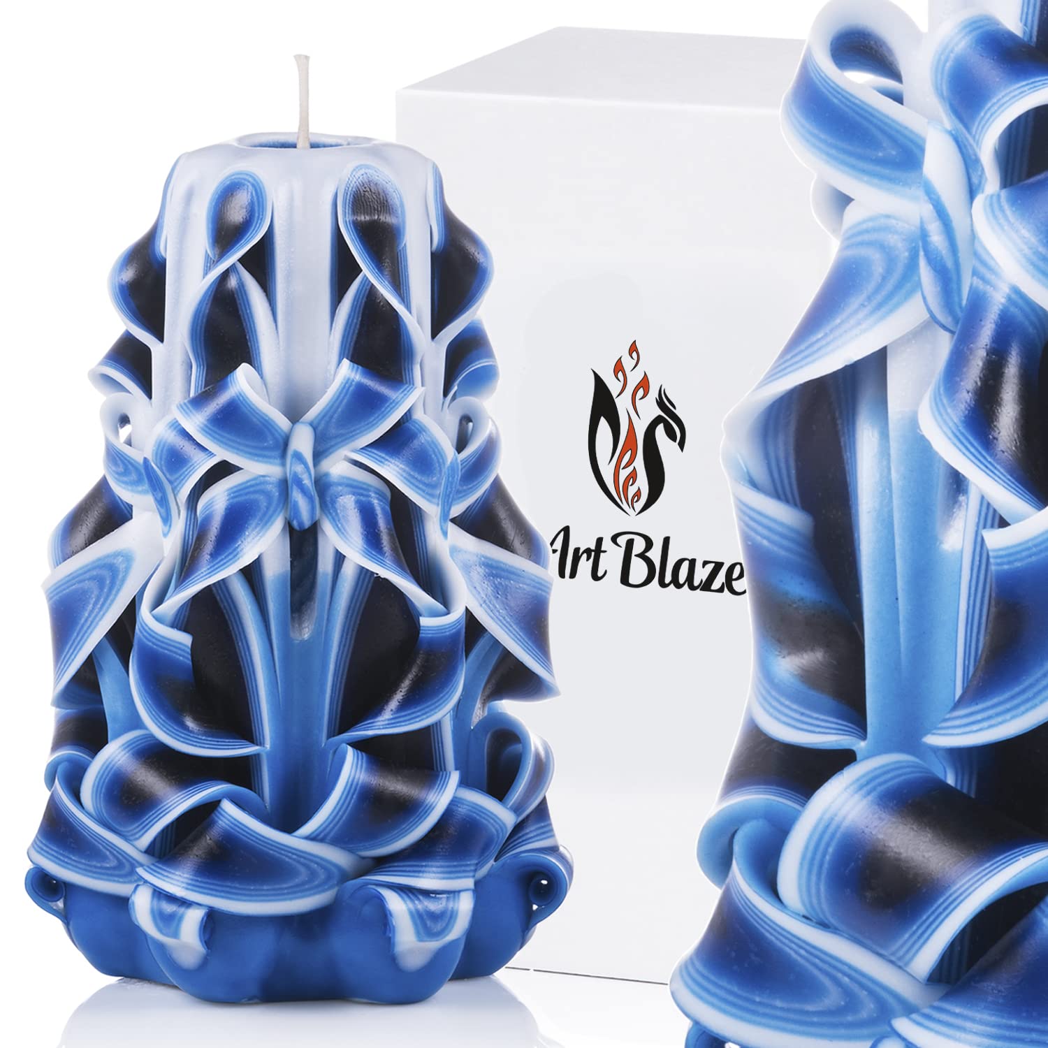 Handmade Carved Luxury Candles - Long Burning Unscented Decorative Candles for Home Decor, Relaxation & Gifts - Perfect for Mother's Day, Special Occasions & Women's Gifts (Blue) - Ideal for Romantic Dinners, Spa Nights & Cozy Home Ambiance