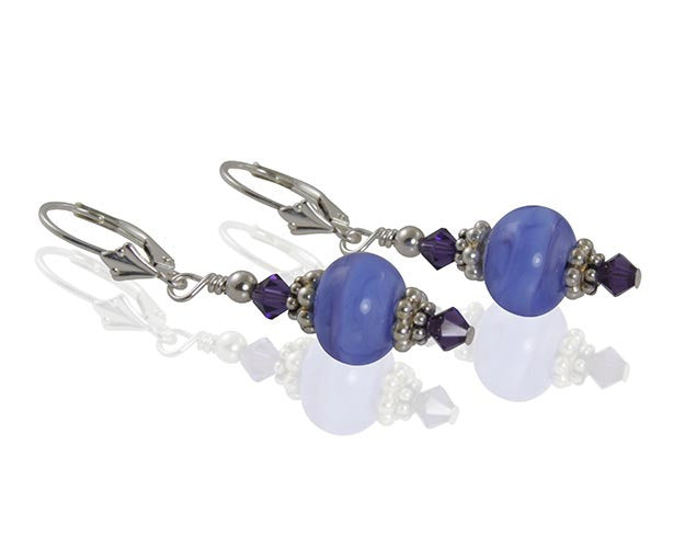 Handmade Periwinkle Blue Lampwork Glass Bead Earrings | Boho Dangle Jewelry for Women | Perfect for Weddings, Parties & Everyday Wear