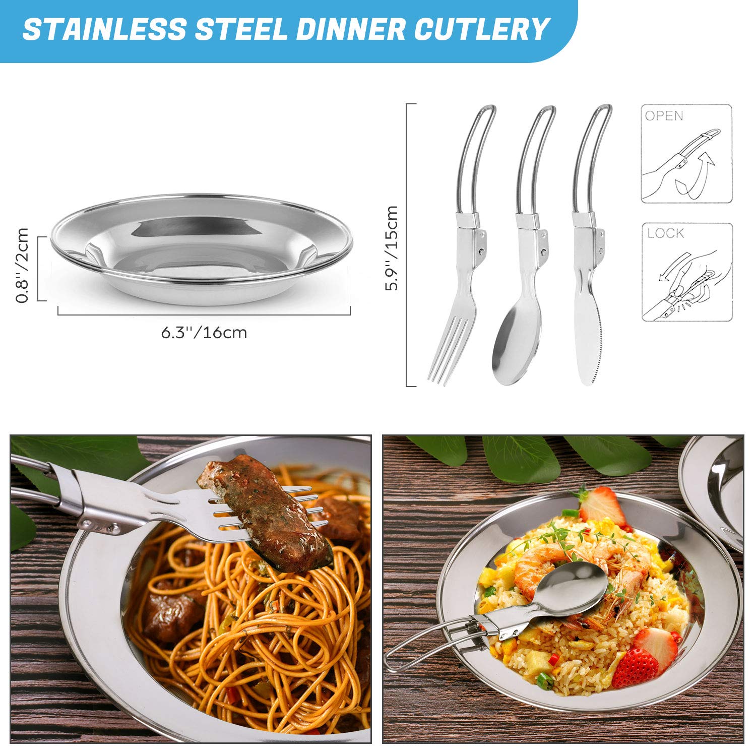 Odoland 16-Piece Camping Cookware Set with Folding Stove - Non-Stick Lightweight Pots, Pans, Stainless Steel Cups, Plates, Forks & Spoons - Perfect for Camping, Backpacking, Hiking & Outdoor Cooking Adventures