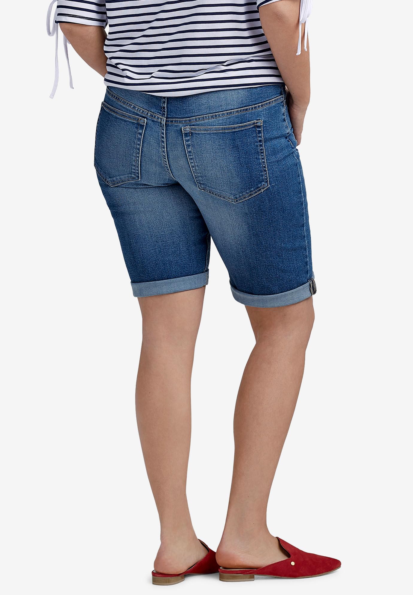 Ellos Women's Plus Size Denim Bermuda Shorts - Stretch Comfort Fit High Waist Summer Shorts for Casual Wear, Beach & Vacation Outfits