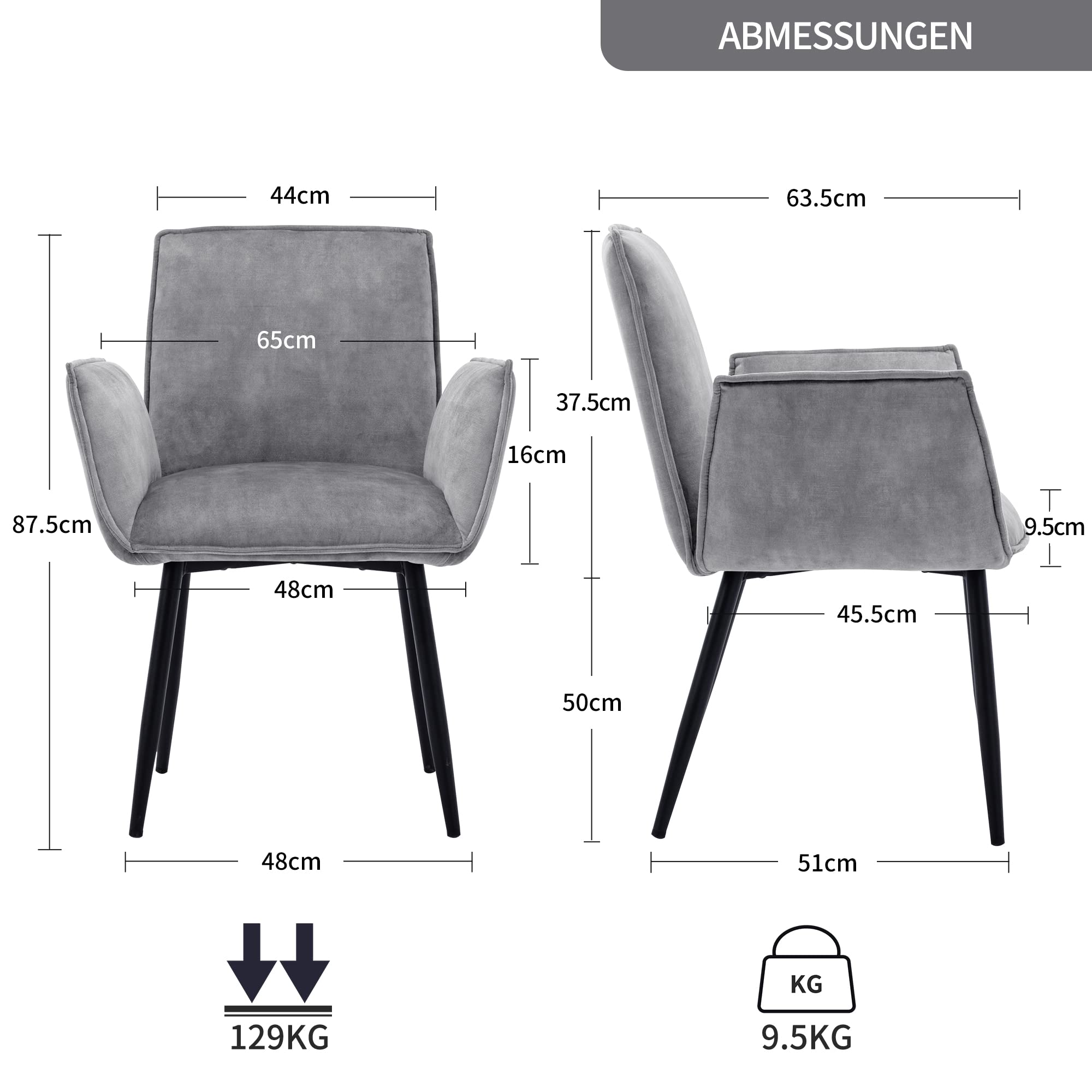 DUHOME Velvet Accent Chair - Modern Office Desk Chair, Dining Chair & Living Room Chair - Comfortable Grey Upholstered Seat for Home & Workspaces