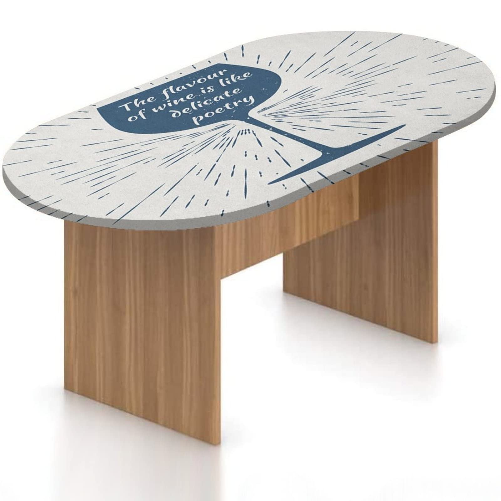 Waterproof Oval Patio Table Cover 36x48 Inches - Stretchable Polyester Tablecloth with Quote Print for Outdoor Dining, Night Blue & White - Perfect for BBQs, Garden Parties & Poolside Gatherings