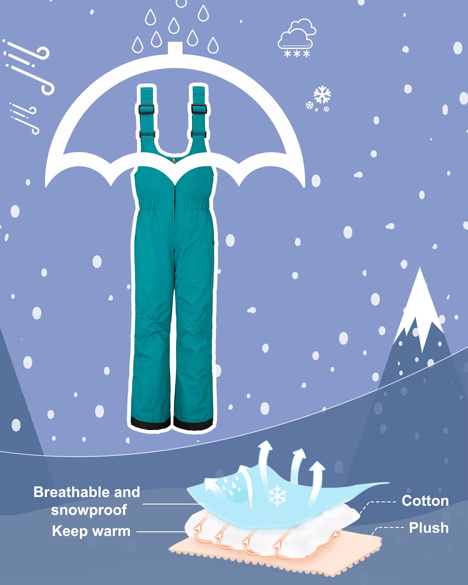 Wantdo Girls' Waterproof Insulated Ski Bib Overalls - Warm Winter Snow Pants for Toddler & Kids - Perfect for Skiing, Snowboarding & Outdoor Winter Activities