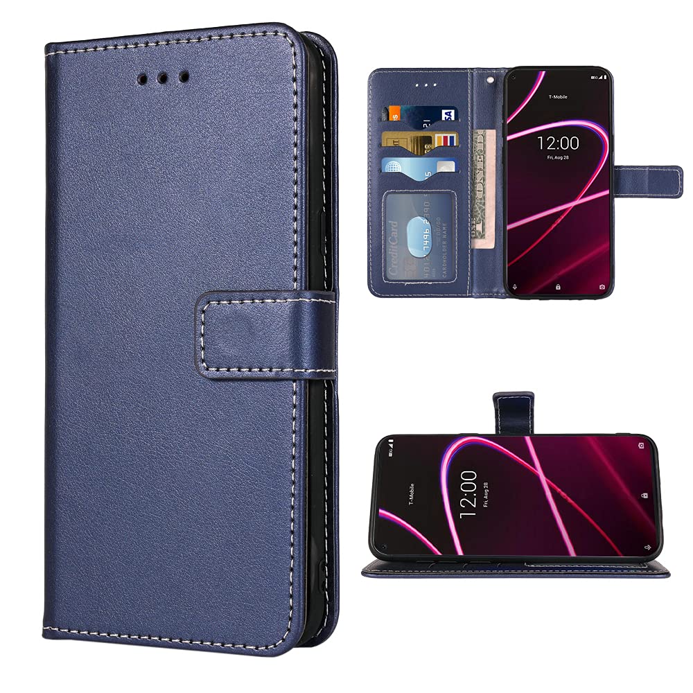 Premium Leather Wallet Case for T-Mobile Revvl 5G (T790W) - Flip Cover with Card Holder, Wrist Strap & Kickstand | Compatible with TCL Revvl 5G | Perfect for Daily Use, Travel & Hands-Free Viewing (Blue)