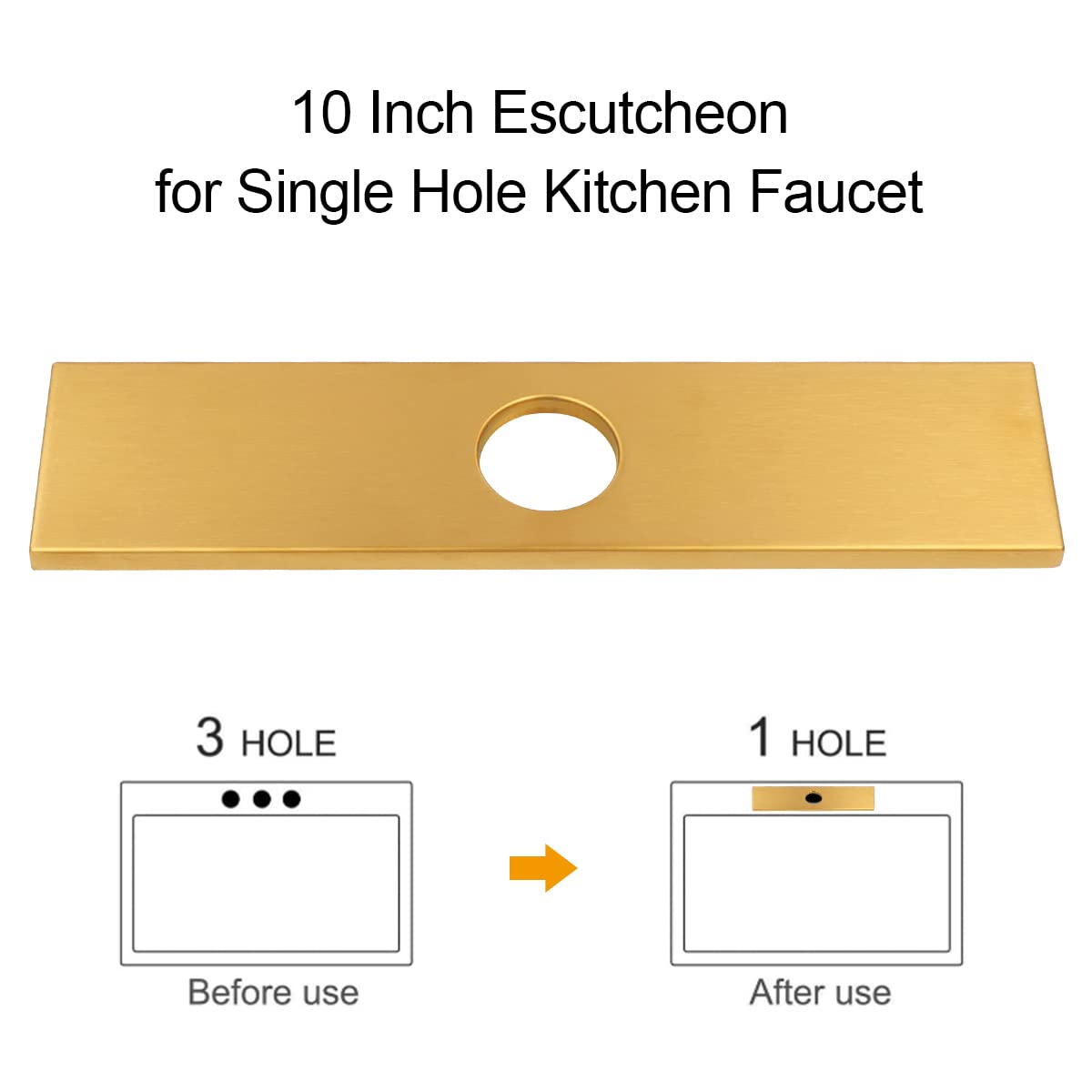 10 Inch Stainless Steel Gold Square Hole Cover Deck Plate for Single Hole Kitchen Sink Faucet - Escutcheon Cover for Unused Mounting Holes | Perfect for Kitchen Remodeling & Sink Upgrades